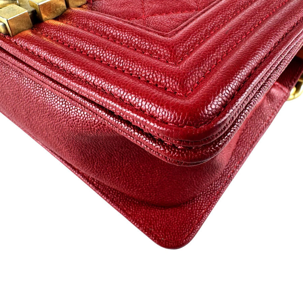 Chanel Gold Red Color Grained Calfskin Metal Shoulder Bag
