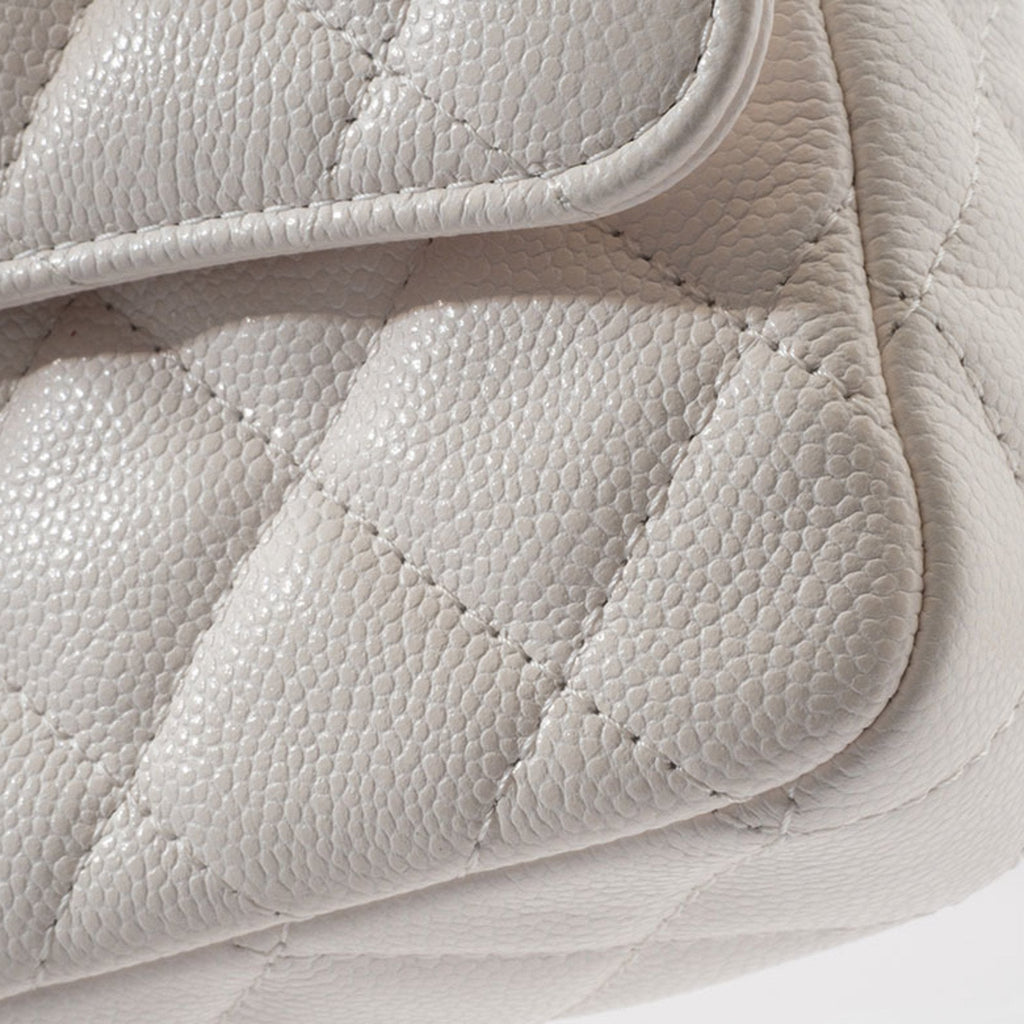 Chanel Matelasse White Caviar Leather Shoulder Bag