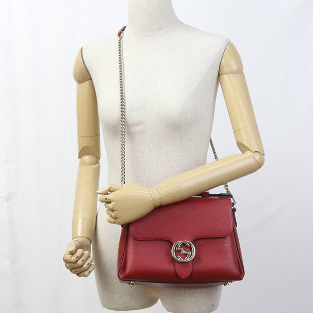 Gucci Red Color Leather Shoulder Bag (Pre-Owned)