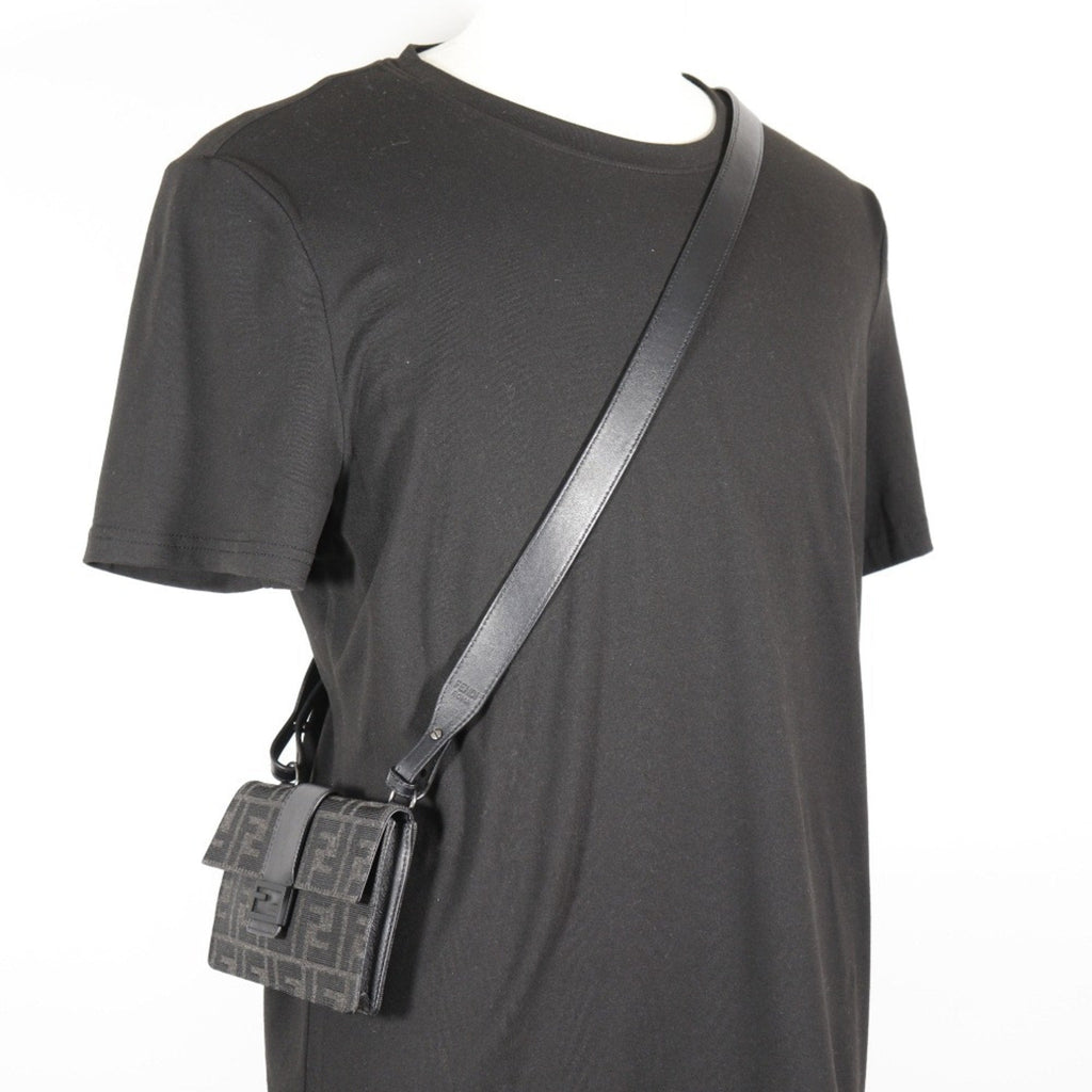 Fendi Black Nylon Canvas Leather Baguette Bag Shoulder Bag