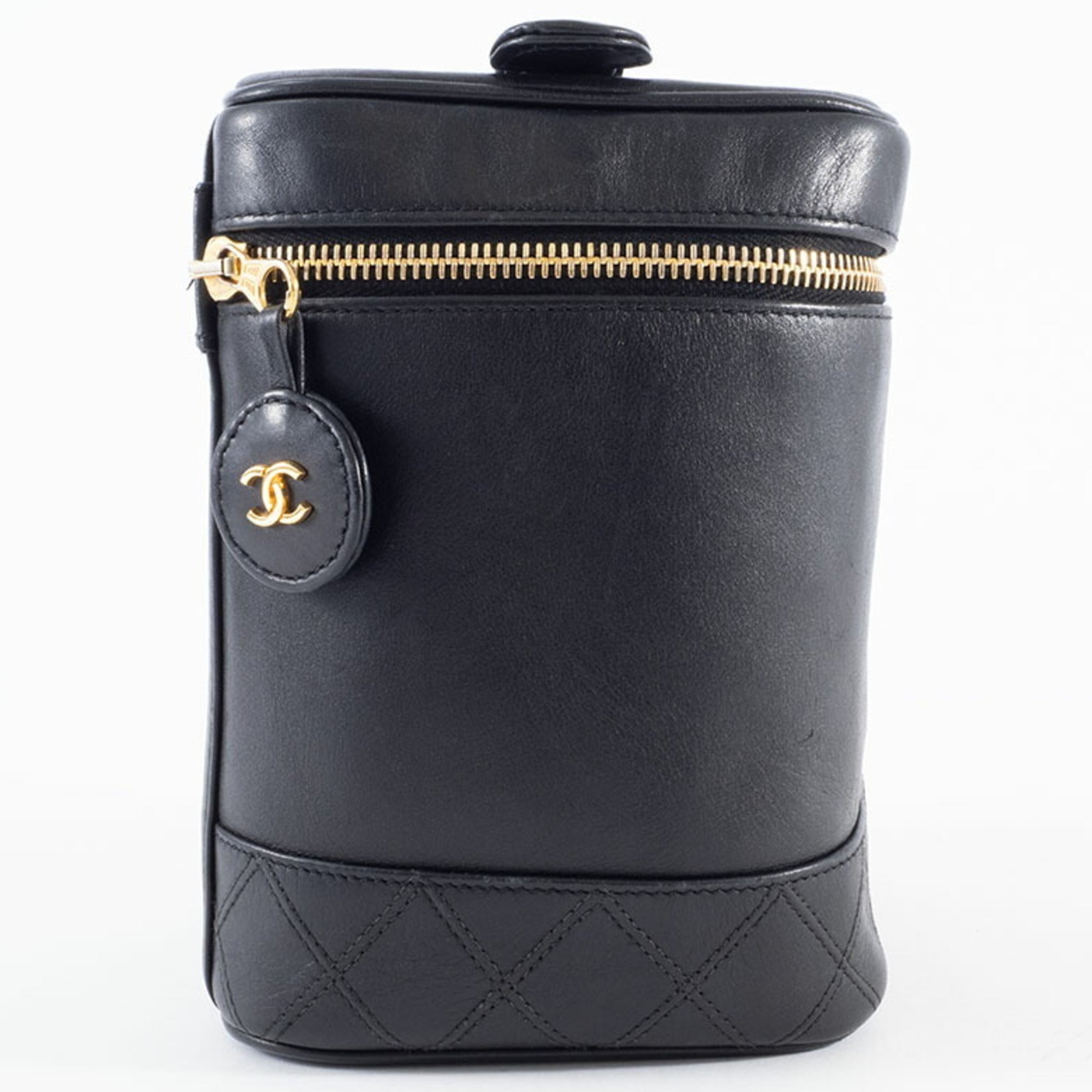 Chanel Black Leather Handbag Pouch Vanity Bag