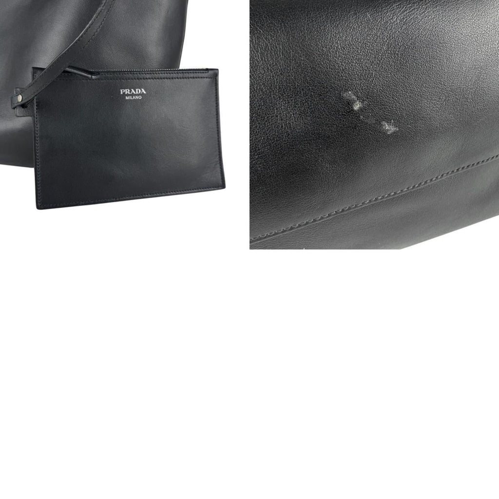 Prada Black Leather Handbag Shoulder Bag Tote Bag