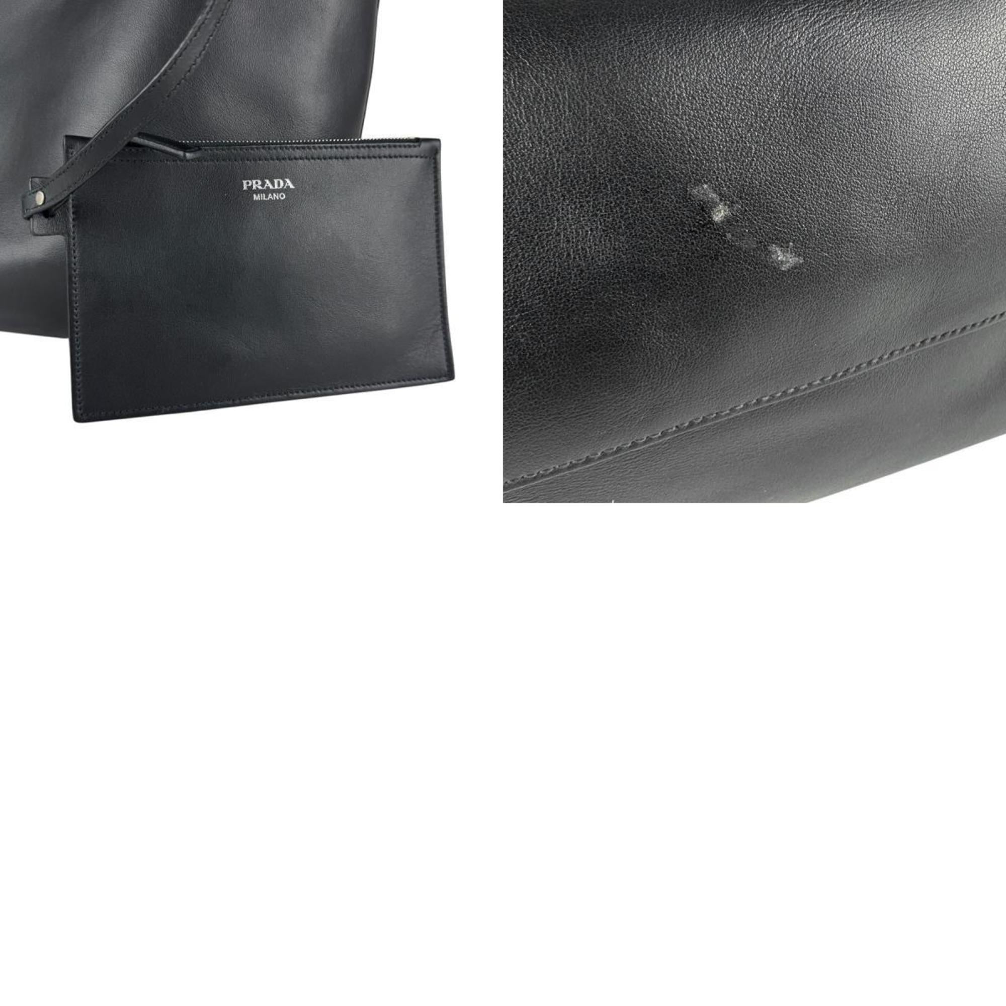 Prada Black Leather Handbag Shoulder Bag Tote Bag