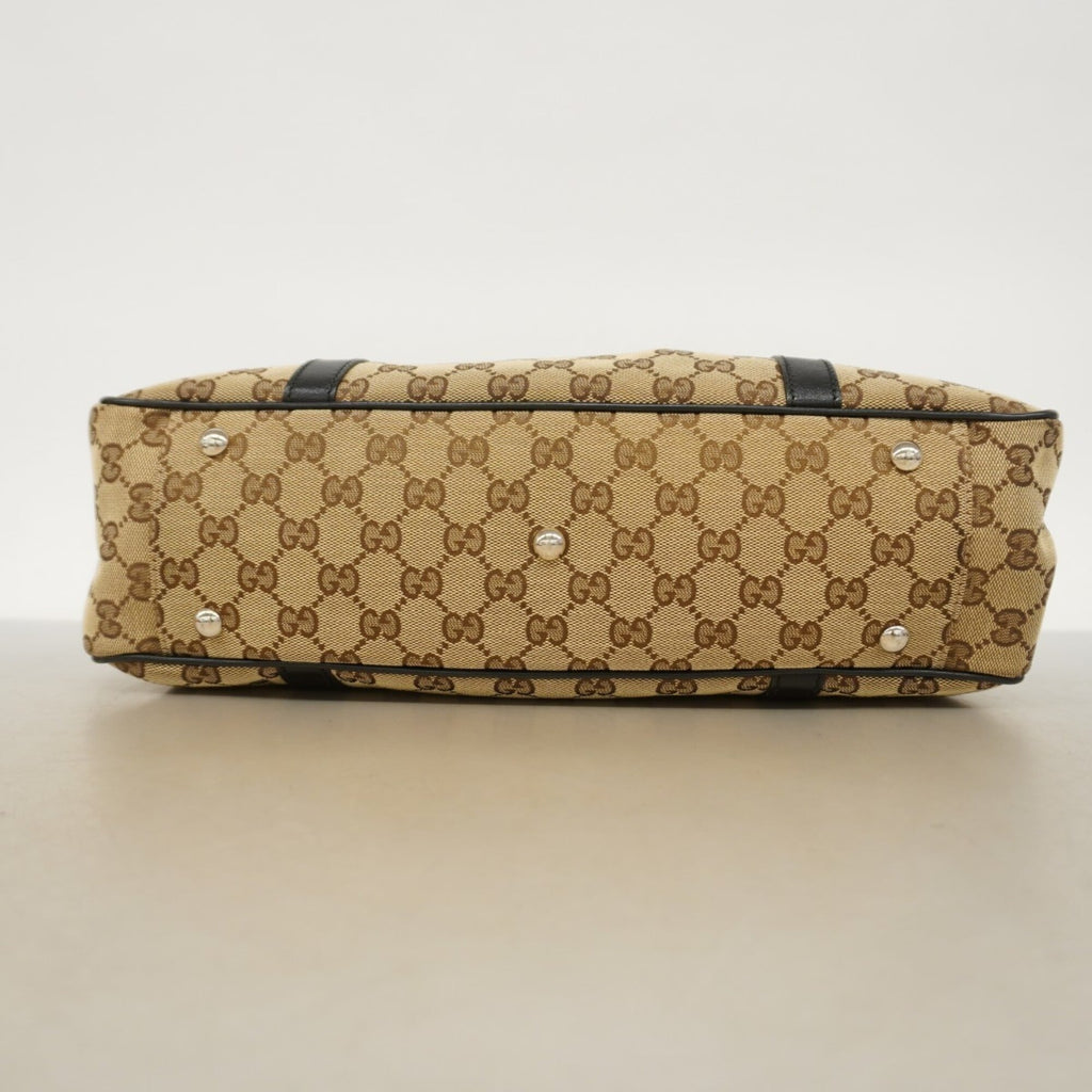Gucci Beige Black Canvas Tote Bag (Pre-Owned)