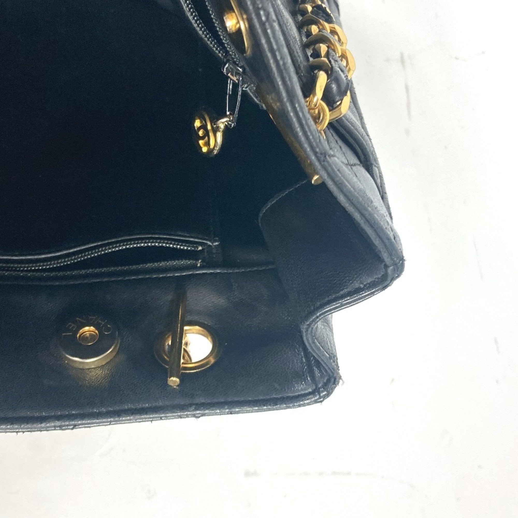 Chanel Black Gold Leather Shoulder Bag Tote Bag