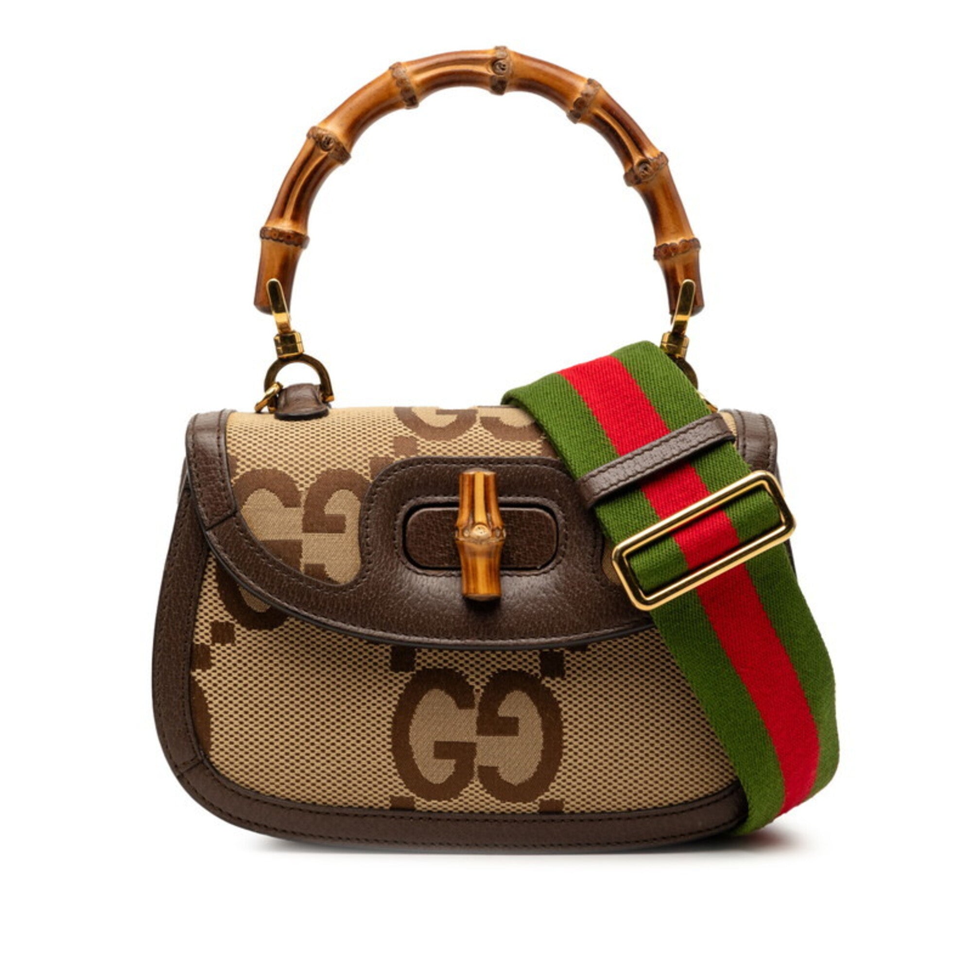 Gucci Beige Brown Canvas Leather Handbag Shoulder Bag (Pre-Owned)