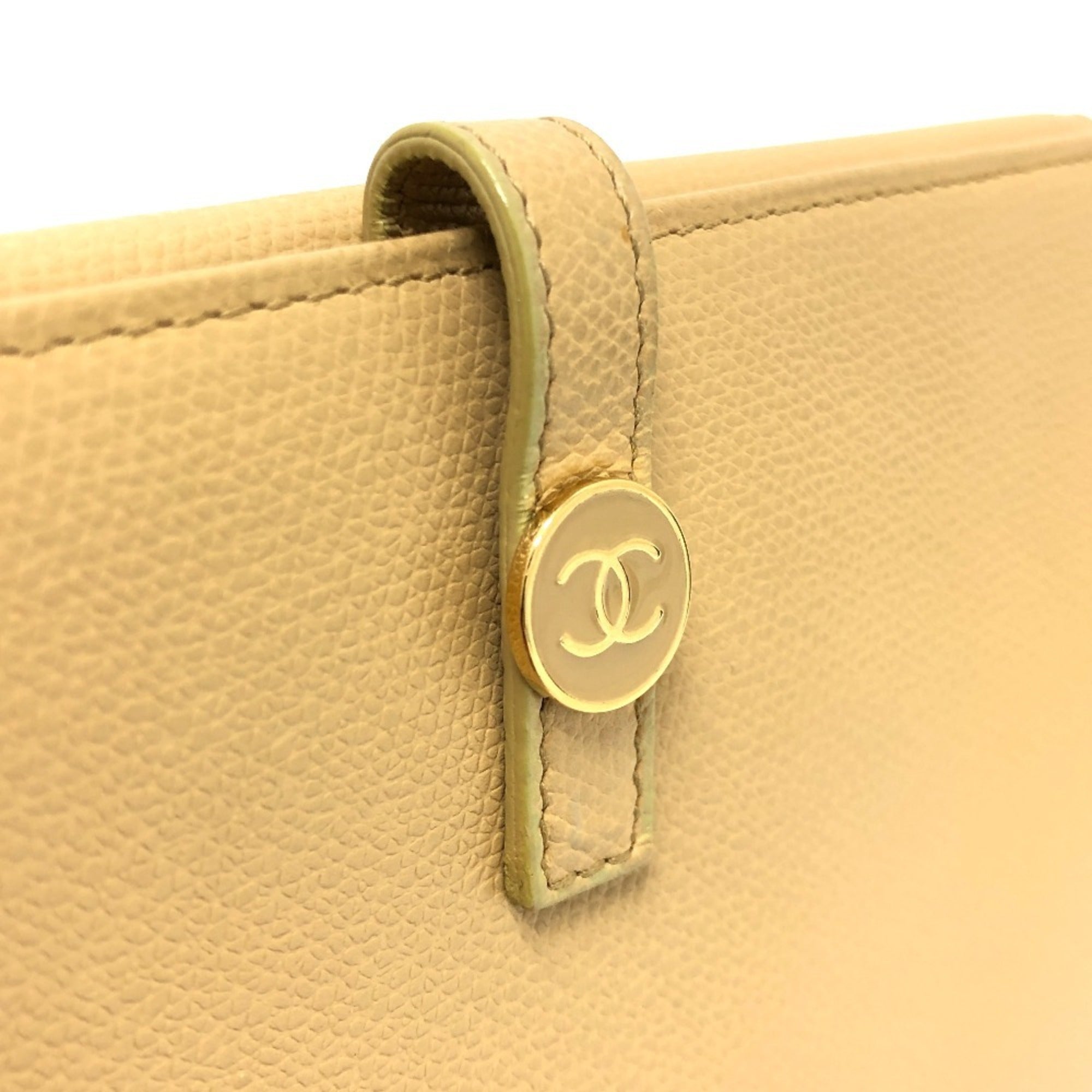 Chanel Beige Leather Long Wallet (Bi-Fold)