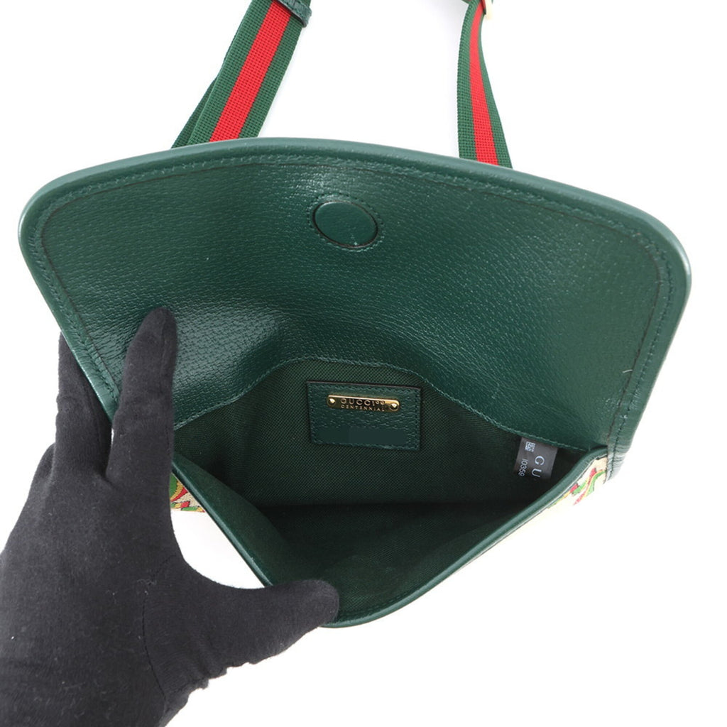 Gucci Beige Green Canvas Handbag Sling Bag (Pre-Owned)
