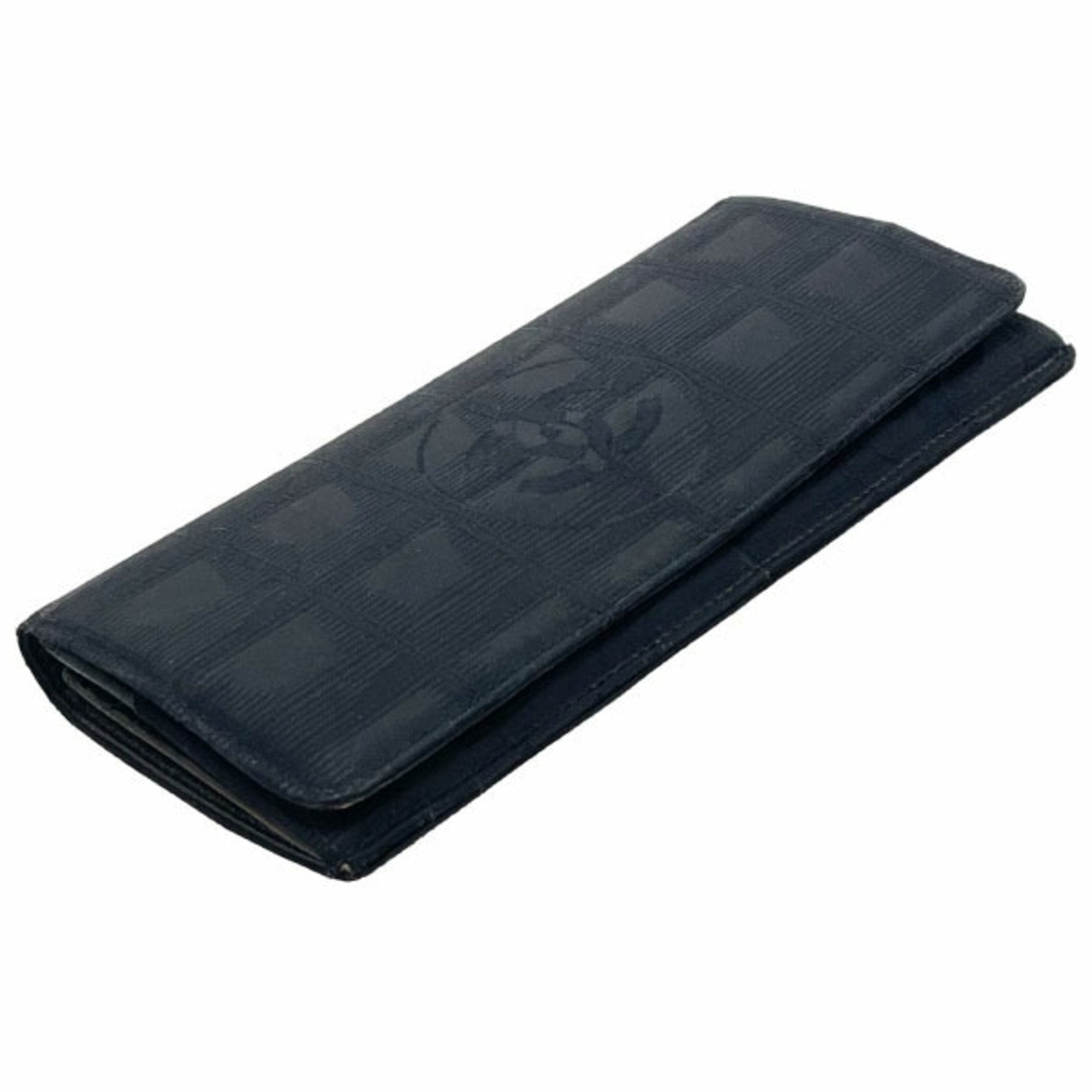 Chanel Black Leather Nylon Long Wallet (Bi-Fold)