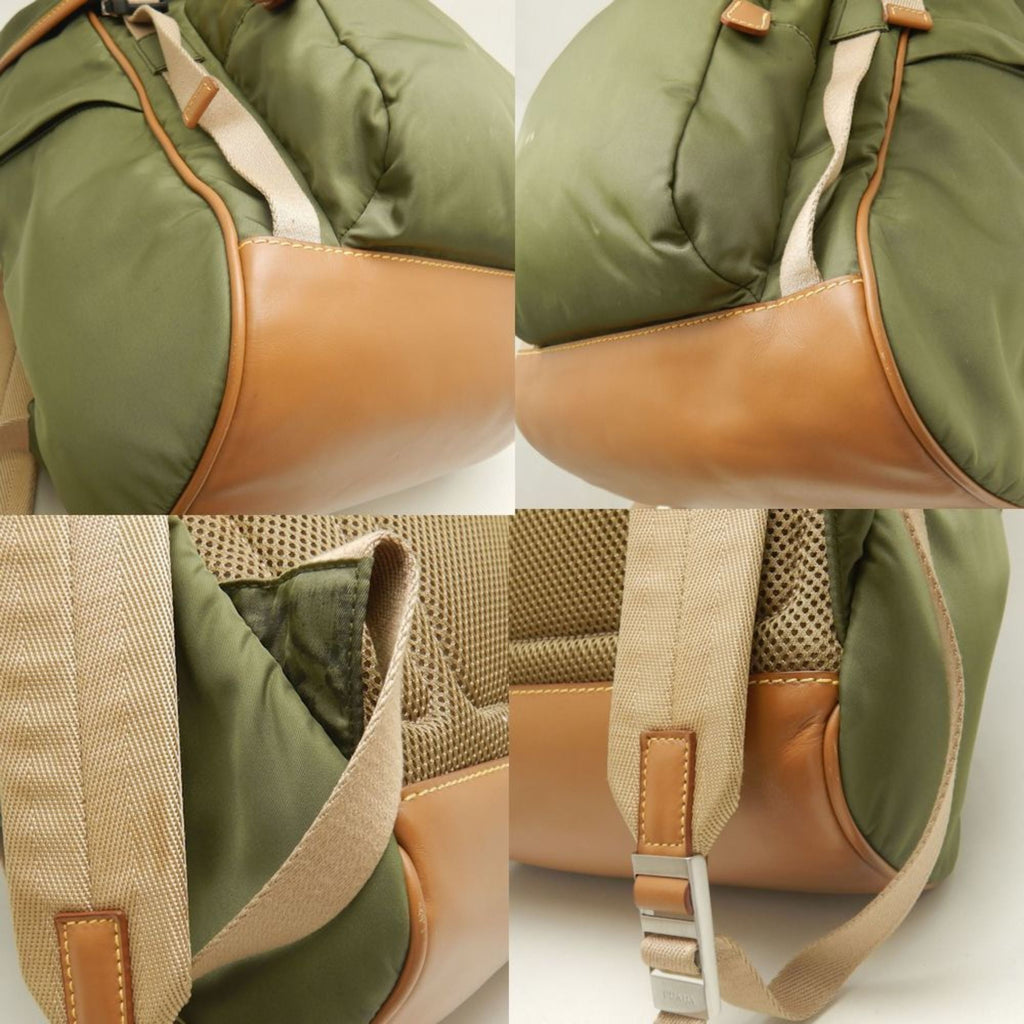 Prada Khaki Nylon Leather Backpack