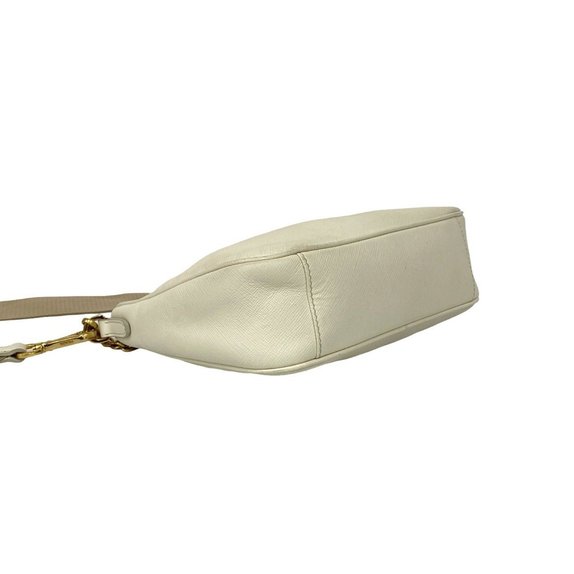 Prada White Leather Pochette Pouch Shoulder Bag
