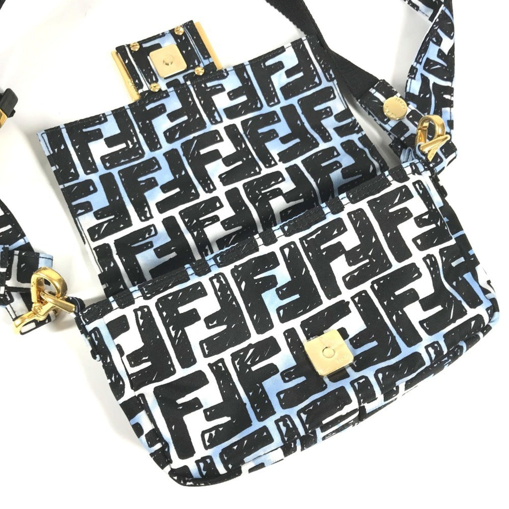 Fendi Black Blue Nylon Baguette Bag Pochette Shoulder Bag