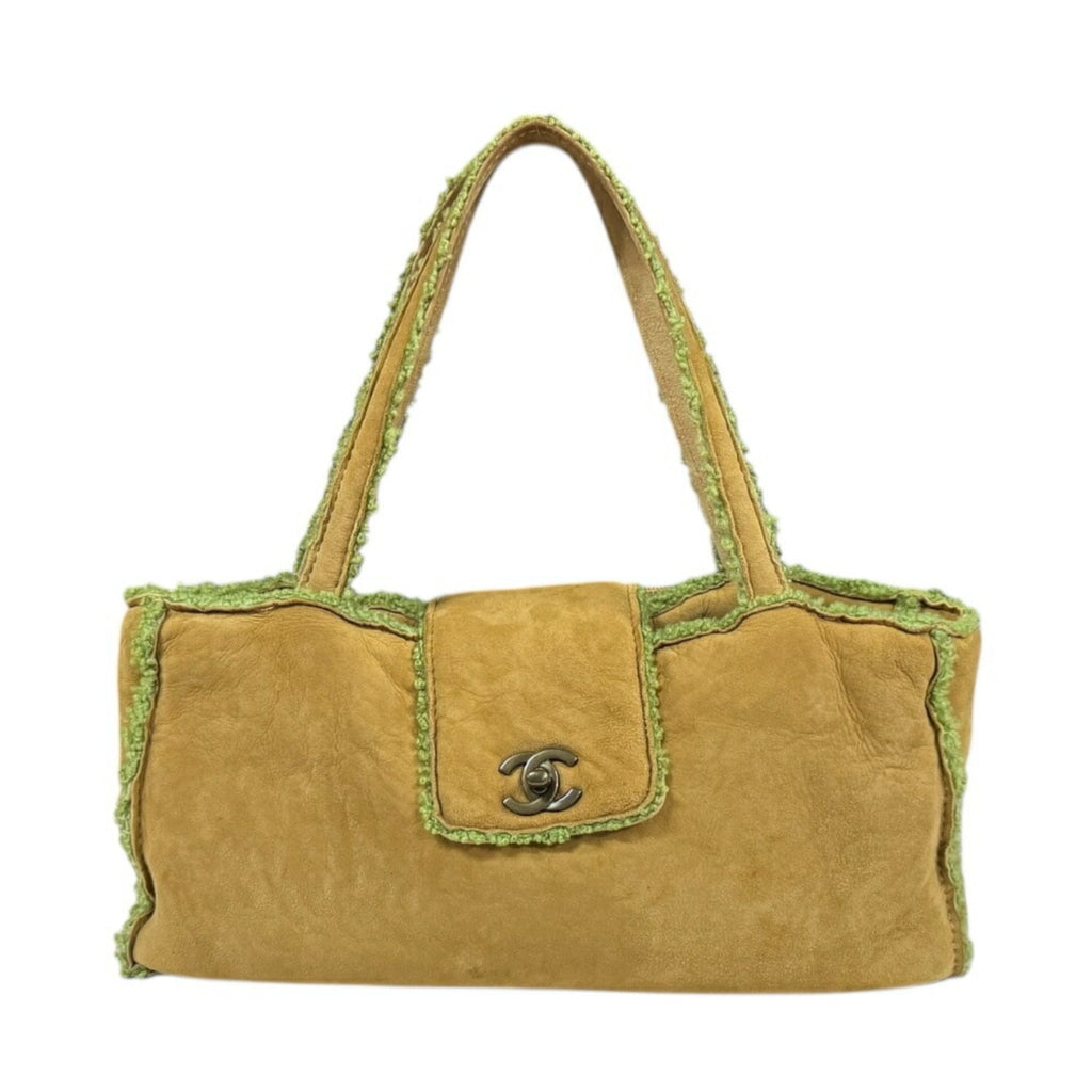 Chanel Mouton Brown Green Leather Handbag