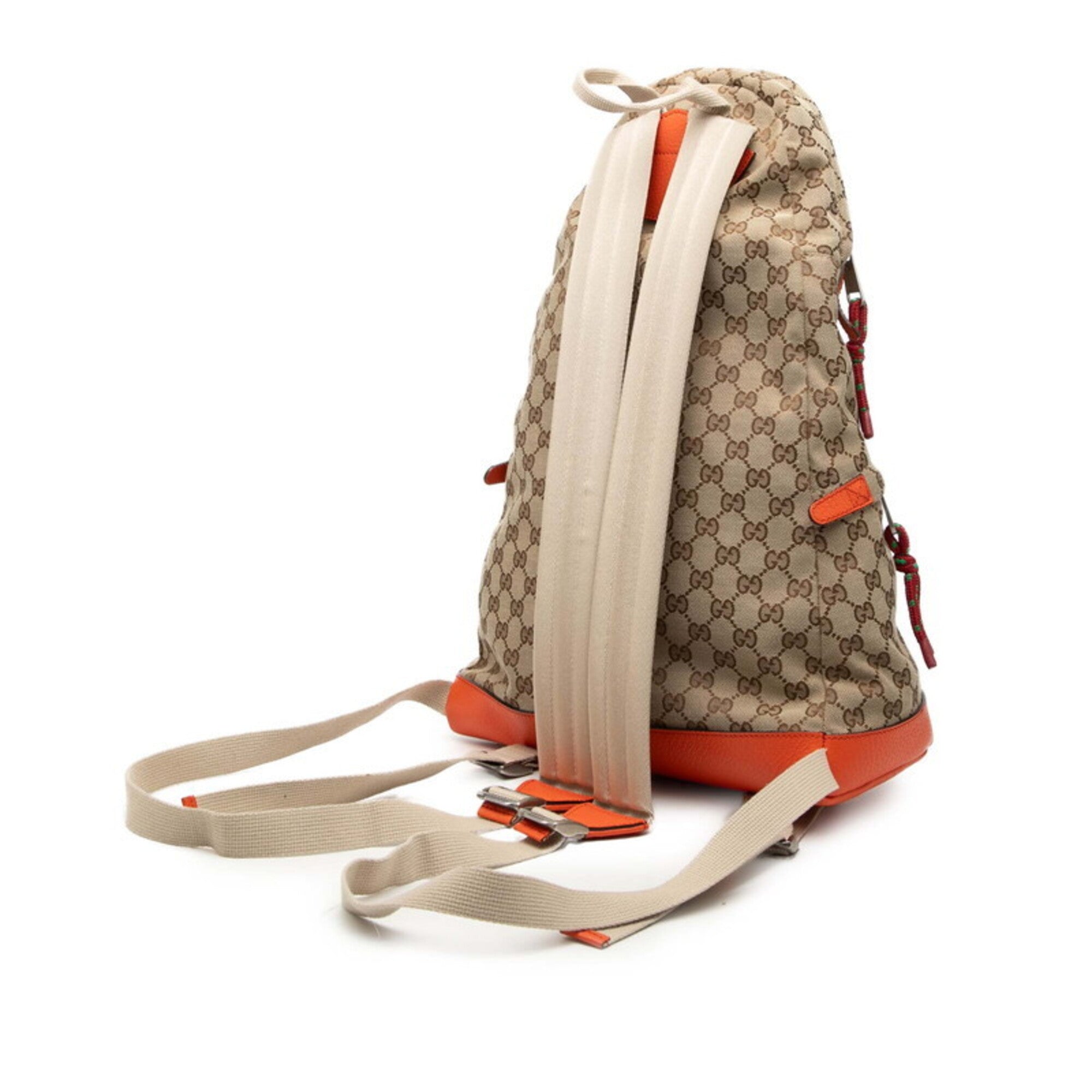 Gucci Beige Orange Canvas Leather Backpack (Pre-Owned)