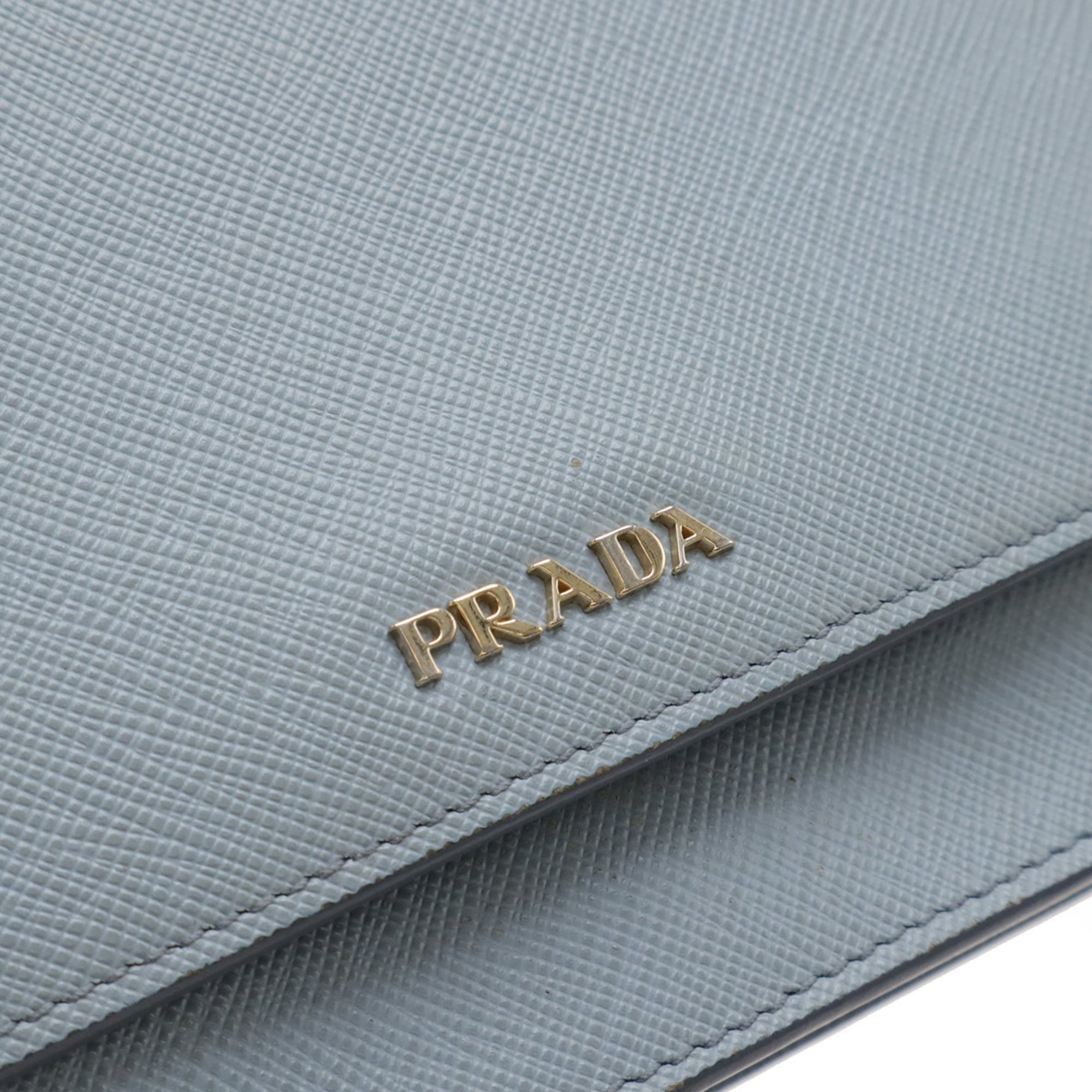 Prada Saffiano Blue Light Blue Saffiano Leather Chain/Shoulder Wallet