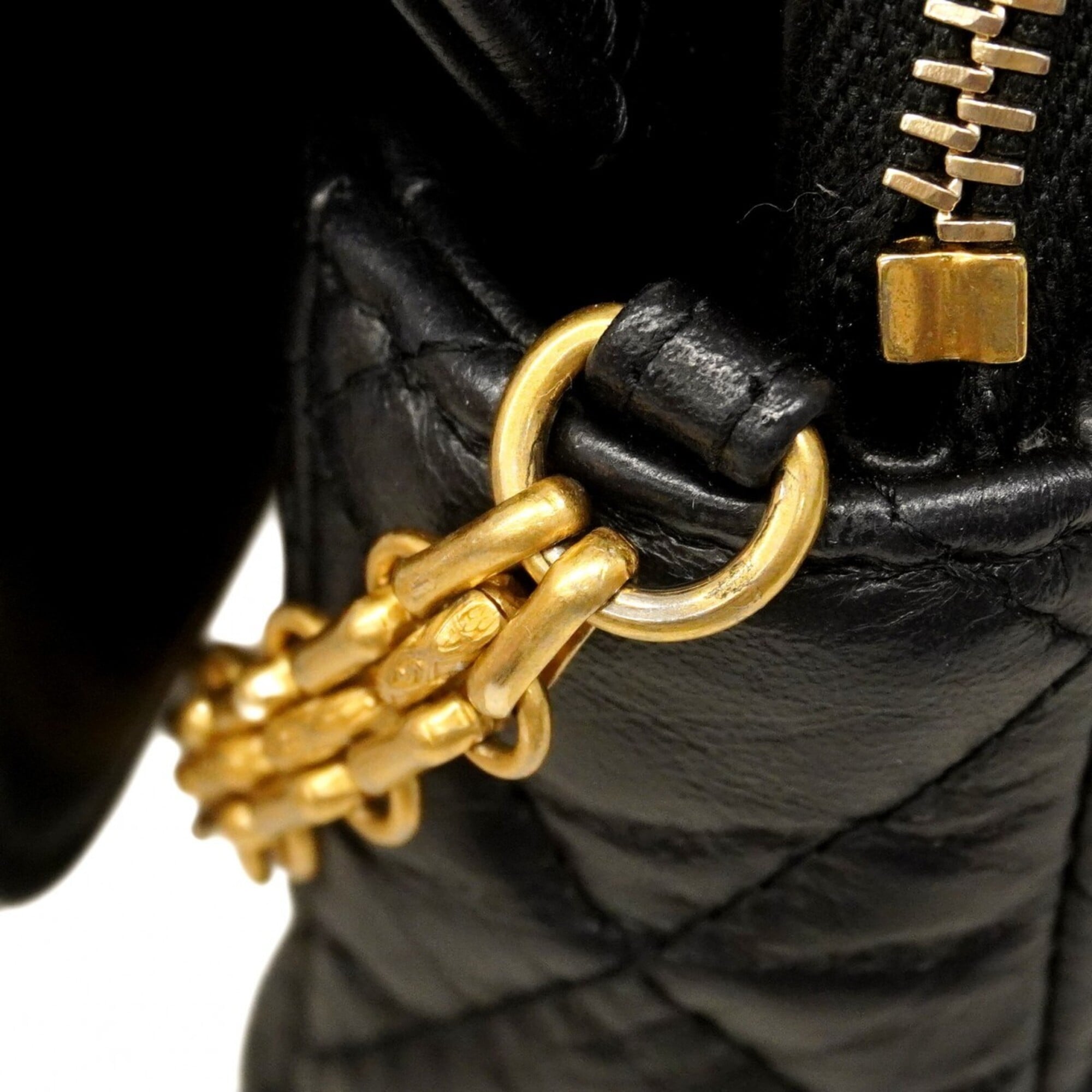 Chanel Black Leather Chain/Shoulder Wallet