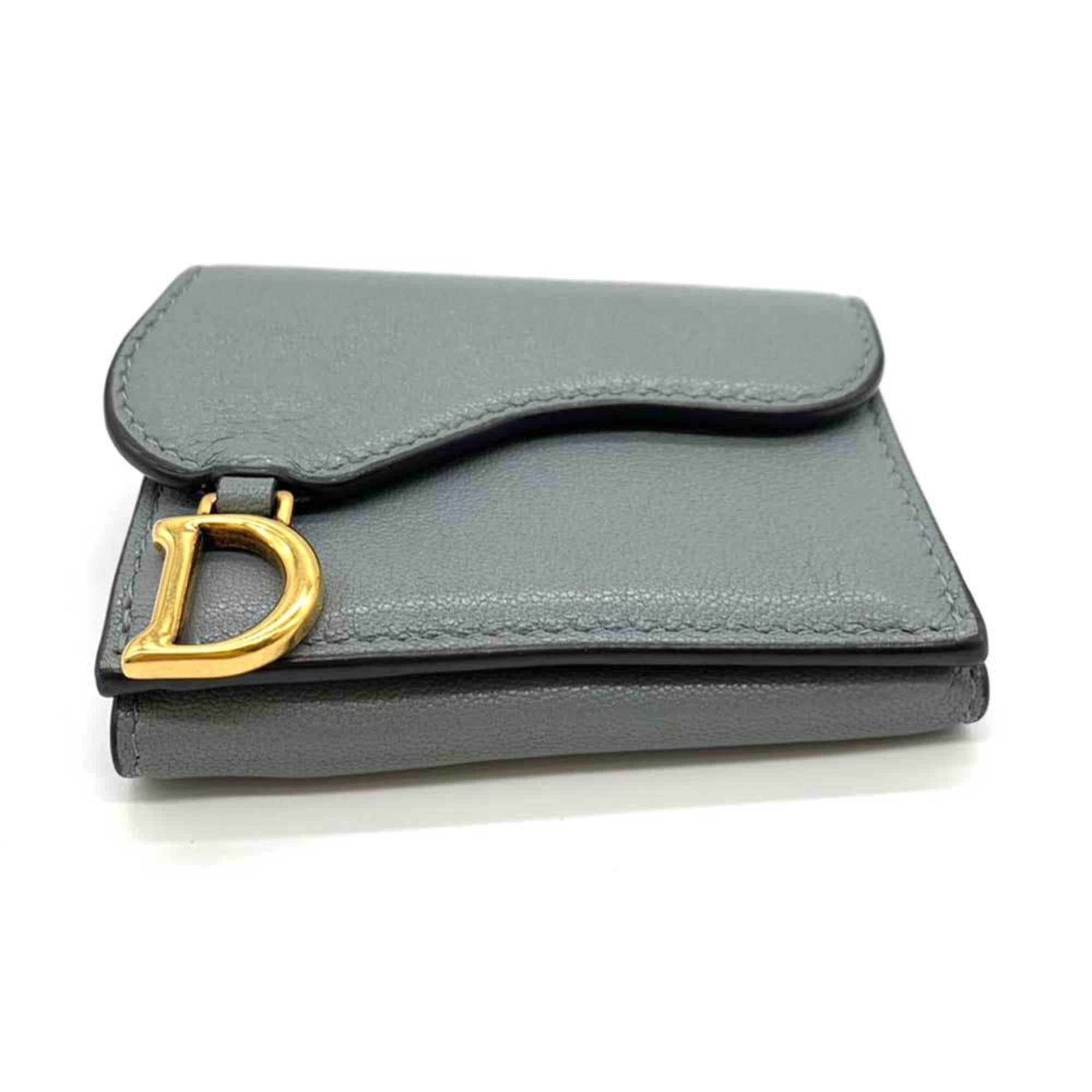 Christian Dior Gray Leather Wallet (Tri-Fold) (Pre-Owned)