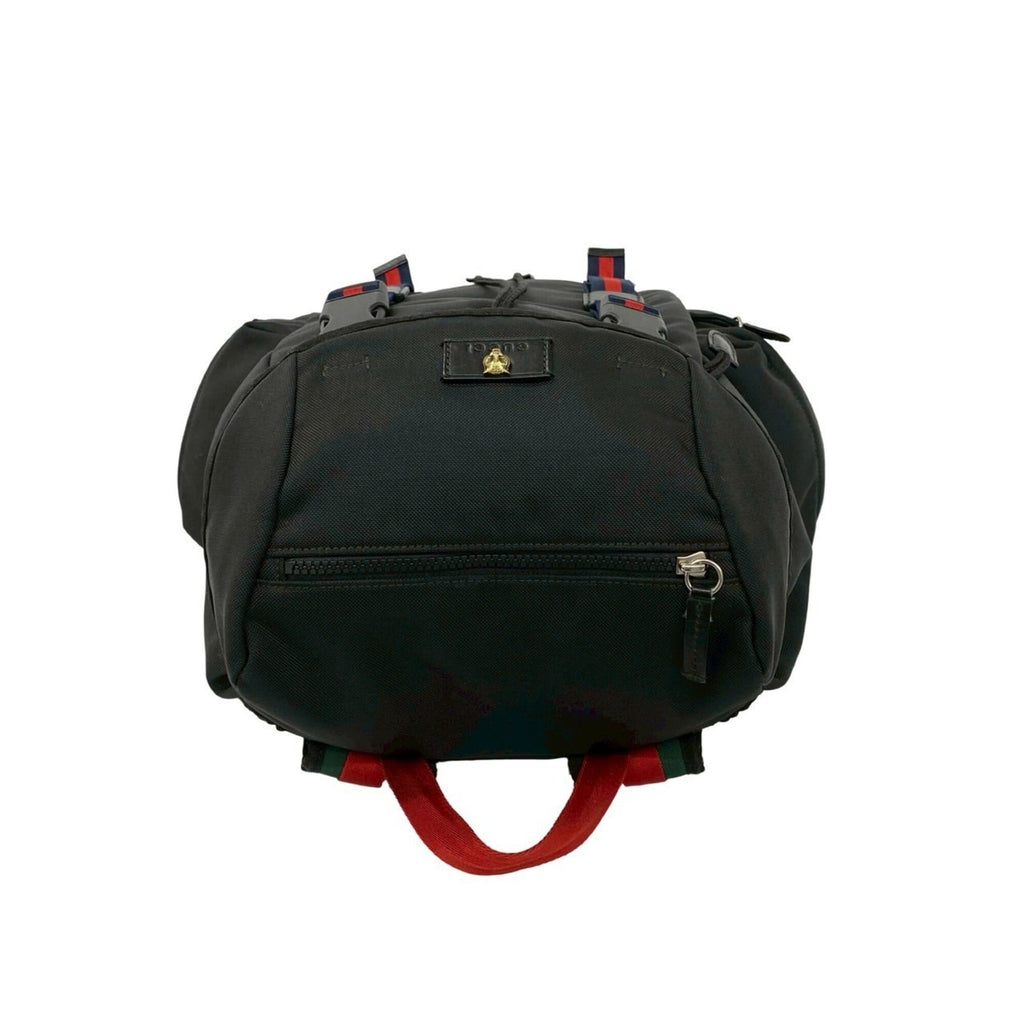 Gucci Black Navy Red Color Leather Canvas Backpack (Pre-Owned)