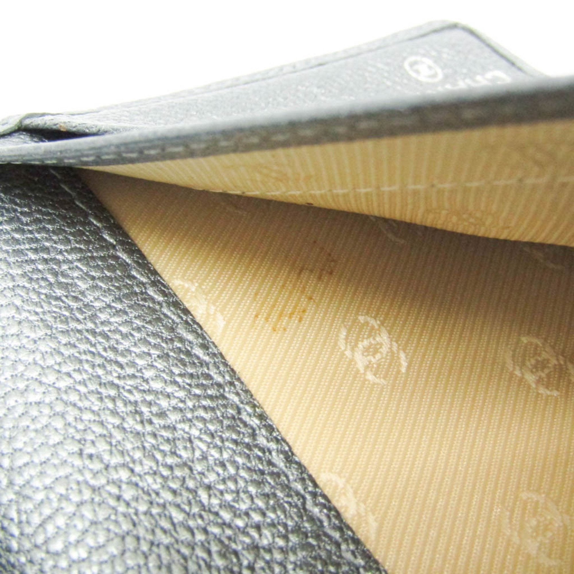 Chanel Coco Button Silver Leather Long Wallet (Bi-Fold)