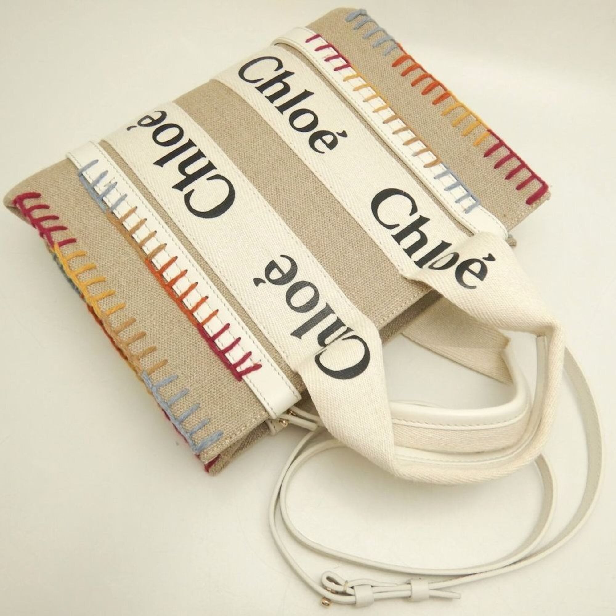Chloé White Linen Leather Tote Bag (Pre-Owned)