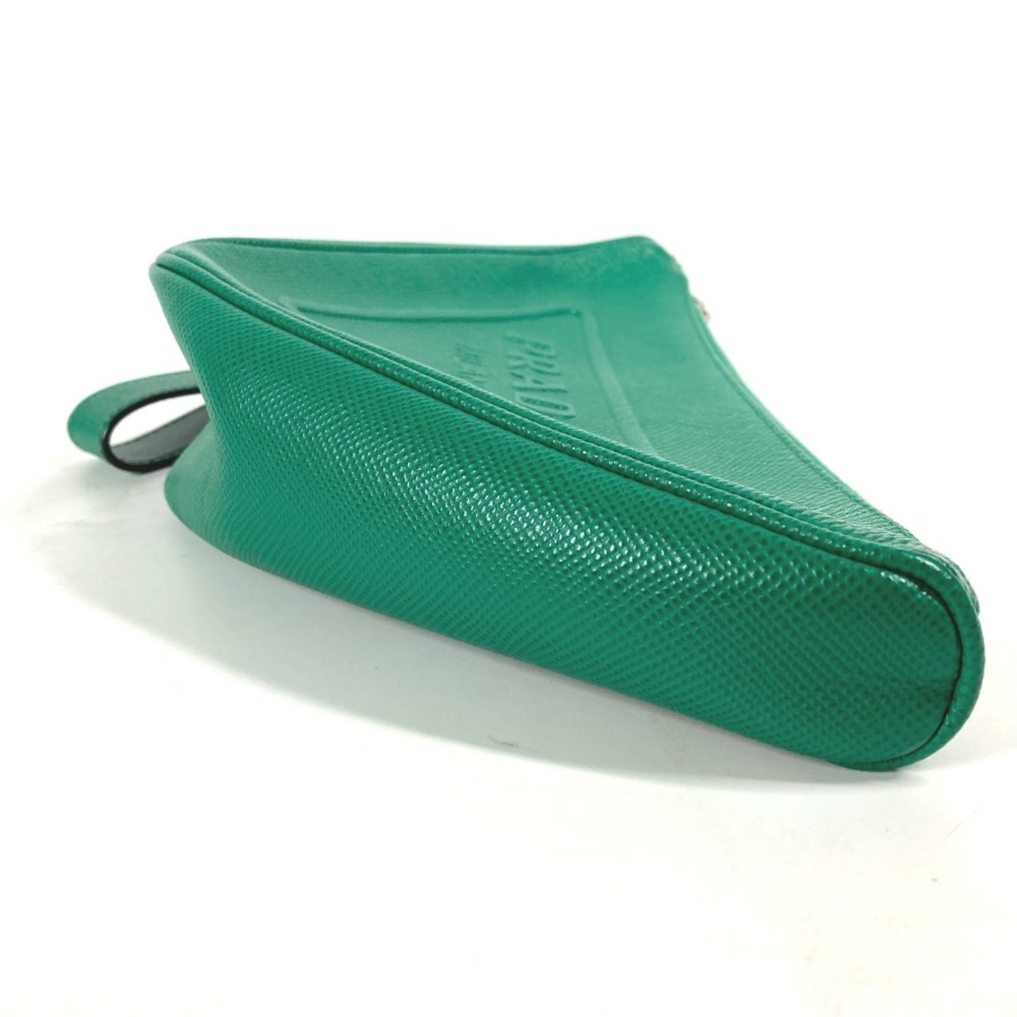 Prada Green Saffiano Triangle Clutch Bag Pouch