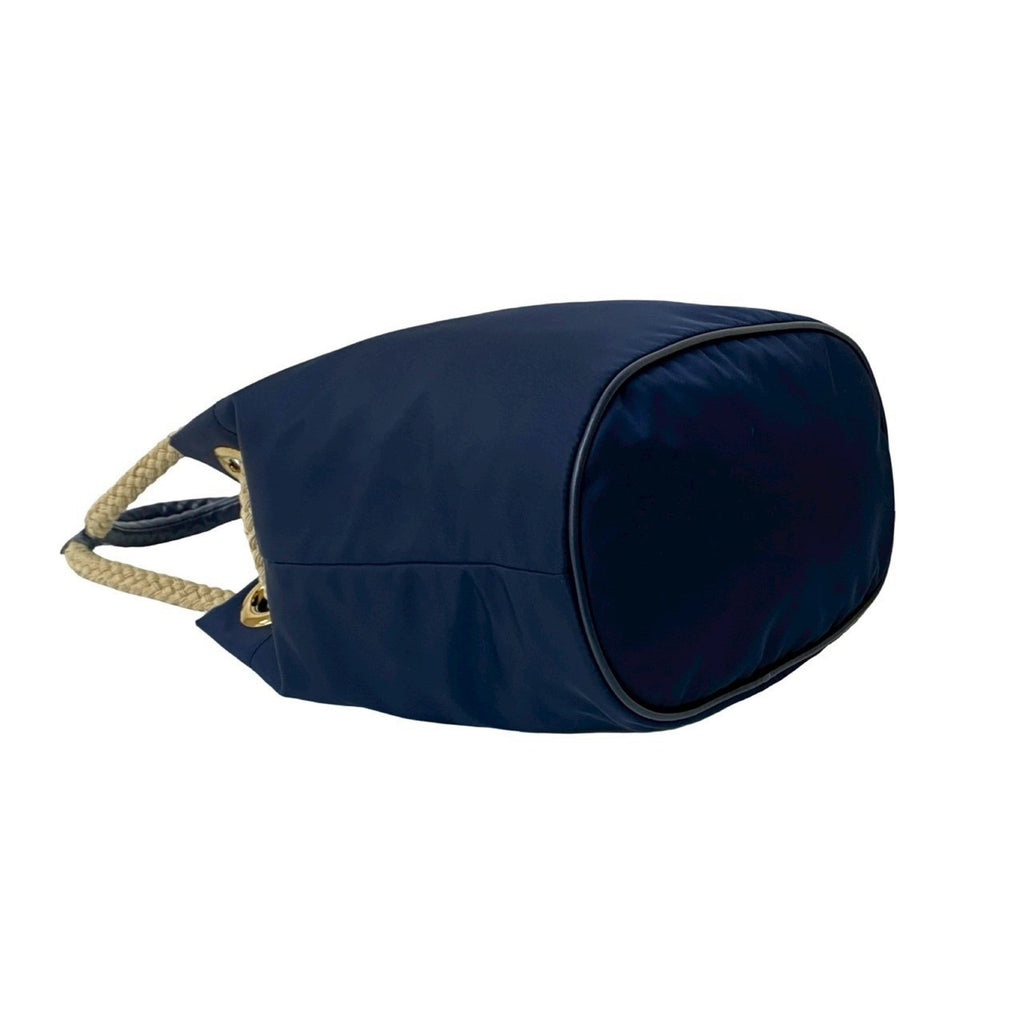 Prada Navy Nylon Leather Handbag Shoulder Bag Tote Bag