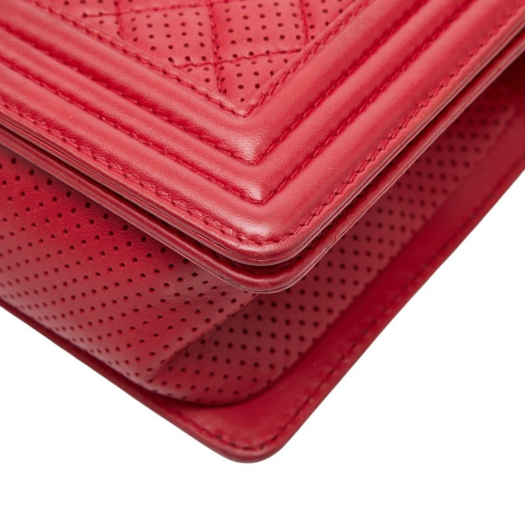 Chanel Matelasse Red Color Leather Shoulder Bag