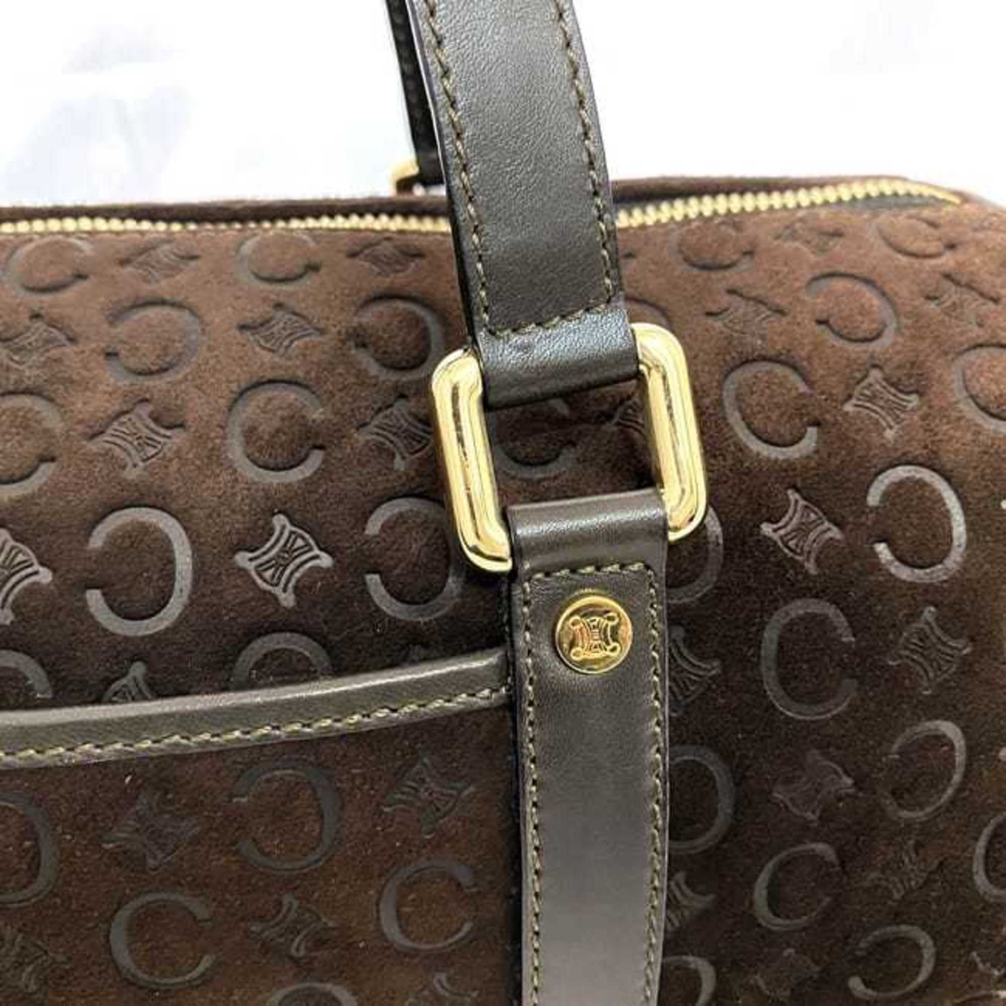 Celine Brown Suede Leather Boston Bag Handbag