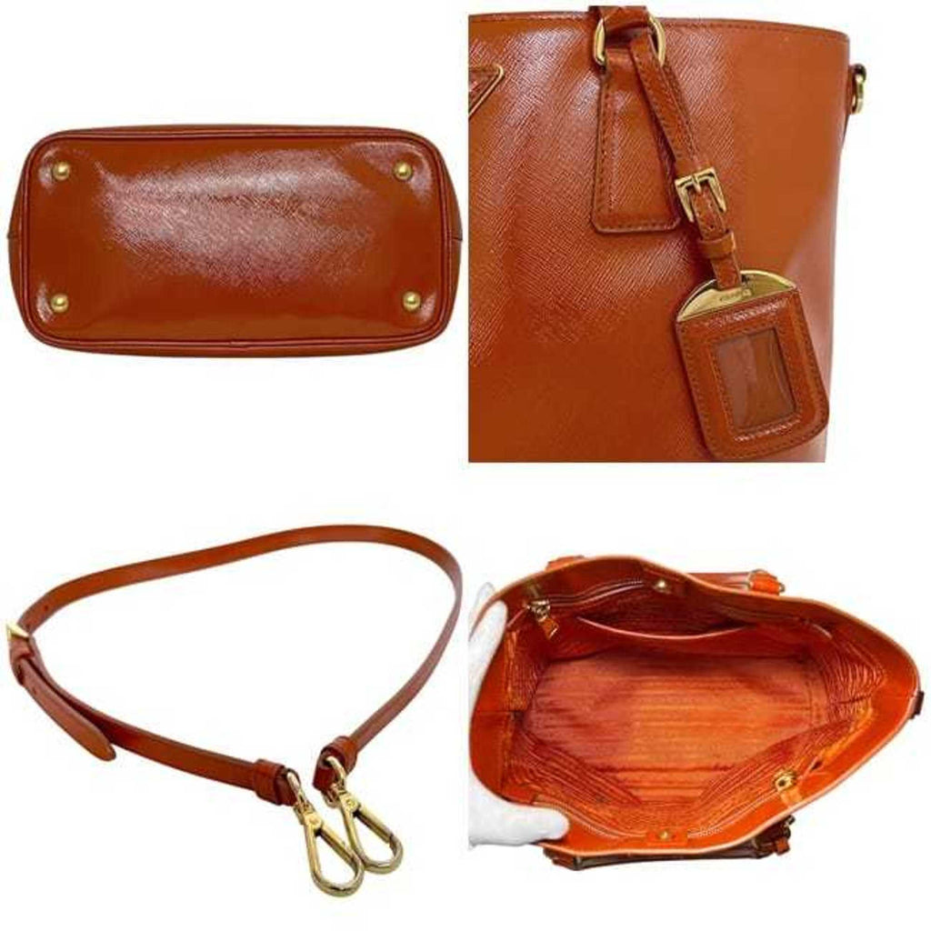 Prada Orange Patent Leather Leather Handbag Tote Bag