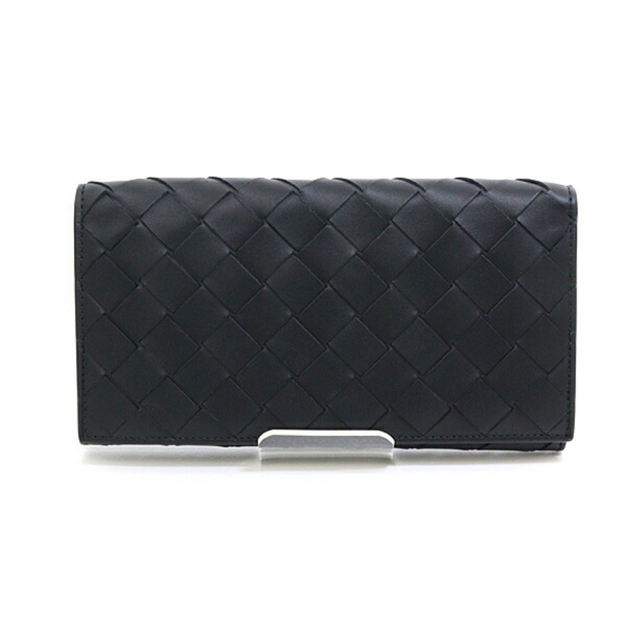 Bottega Veneta Black Green Leather Long Wallet (Bi-Fold)