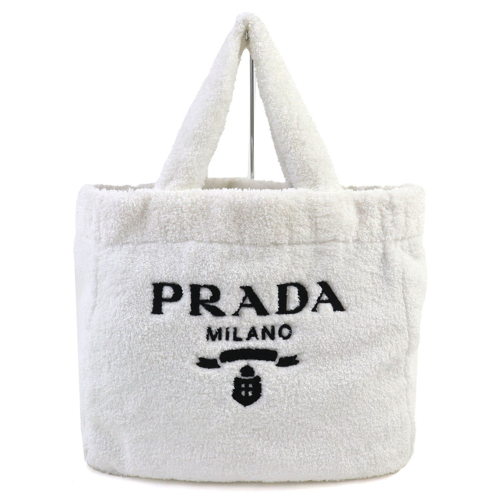 Prada Black White Polyester Leather Tote Bag