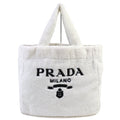 Prada Black White Polyester Leather Tote Bag