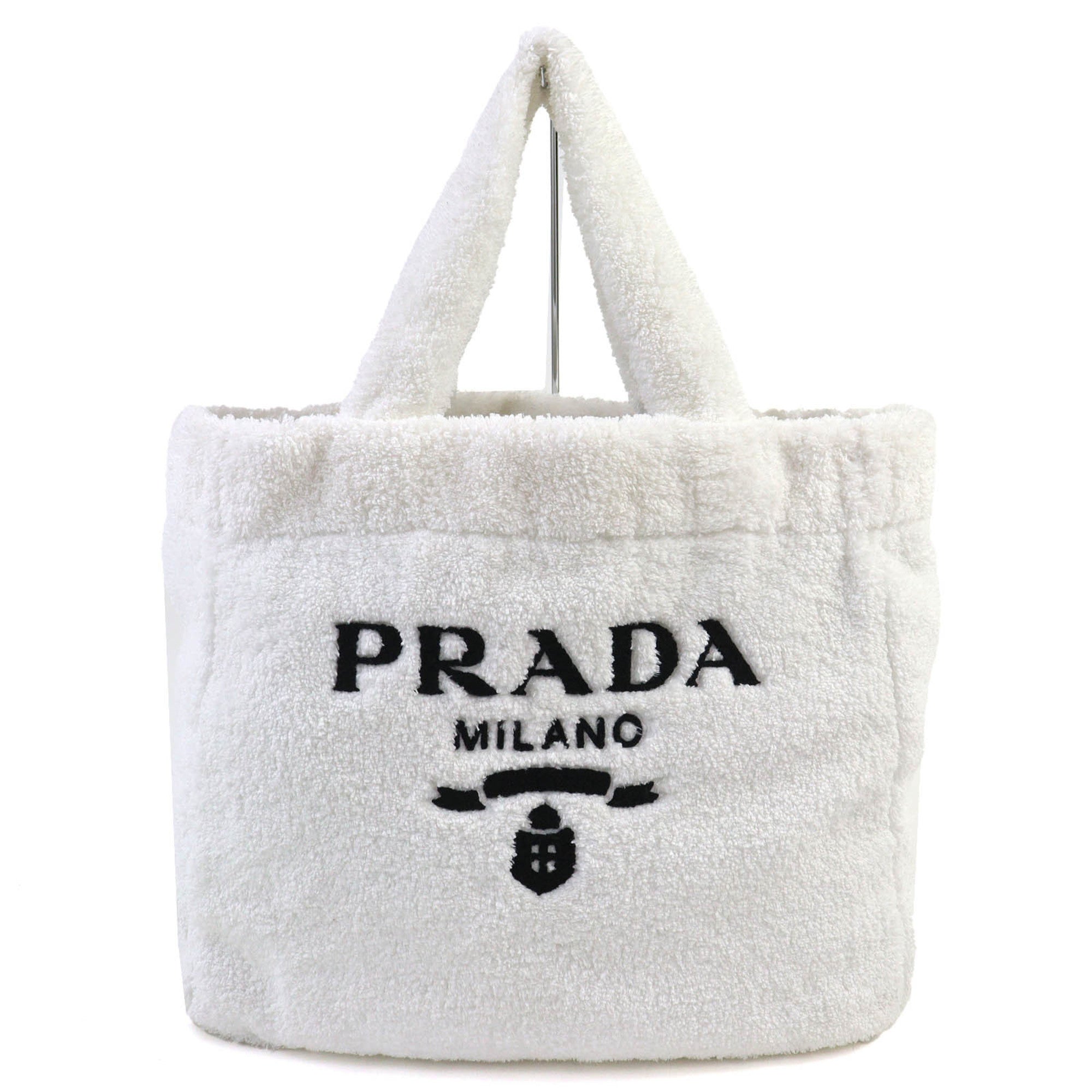 Prada Black White Polyester Leather Tote Bag