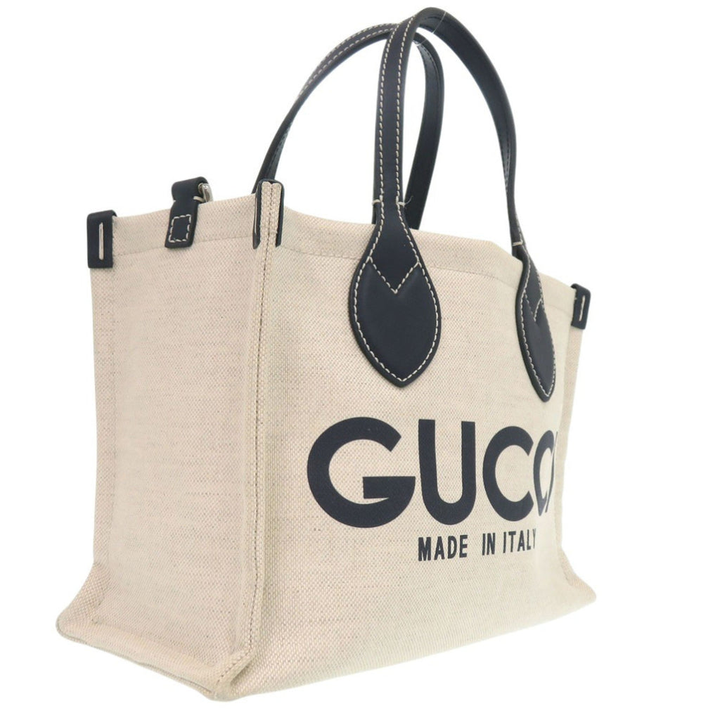 Gucci Navy Canvas Leather Tote Bag (Pre-Owned)