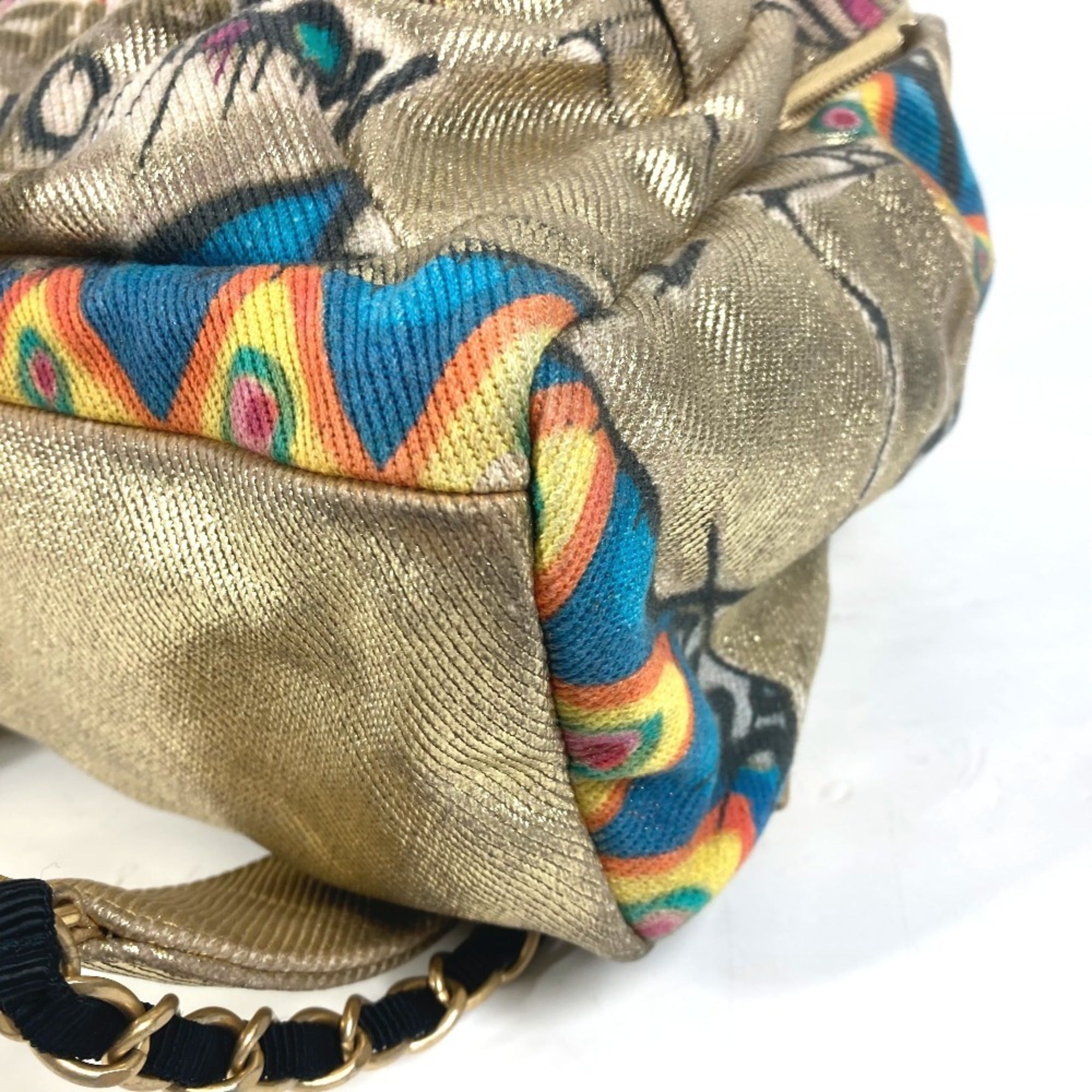 Chanel Gold Leather Canvas Backpack