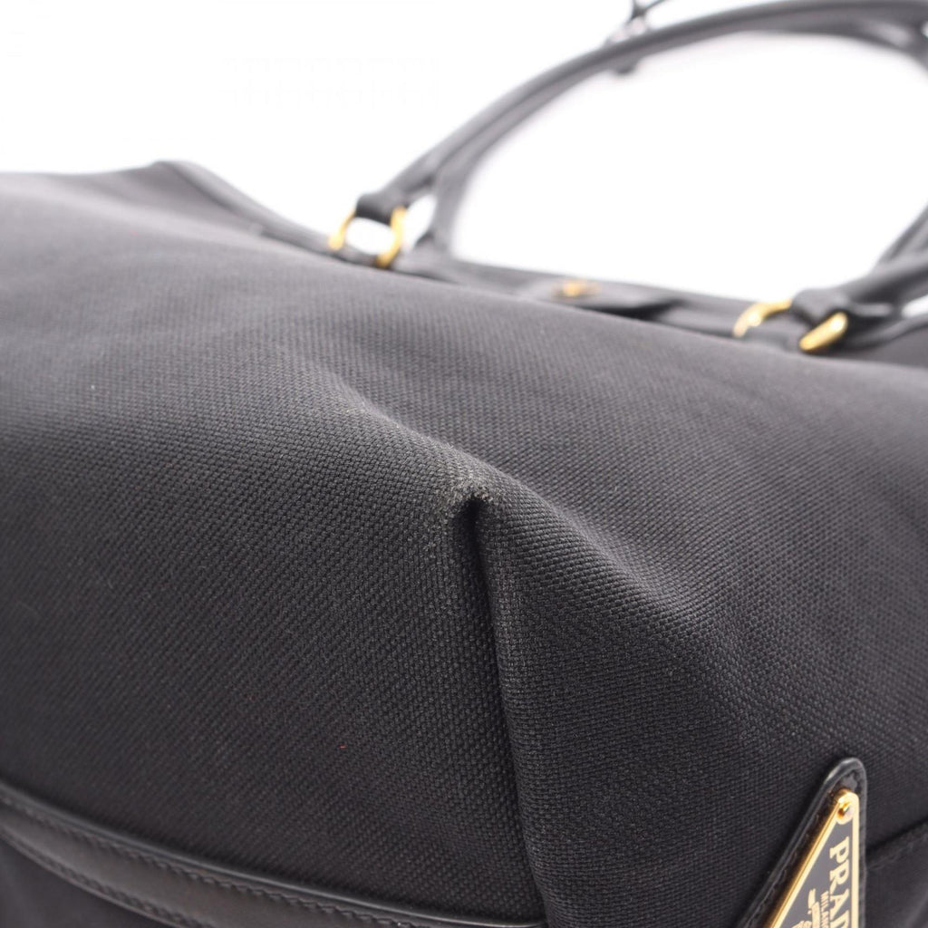 Prada Black Canvas Leather Tote Bag