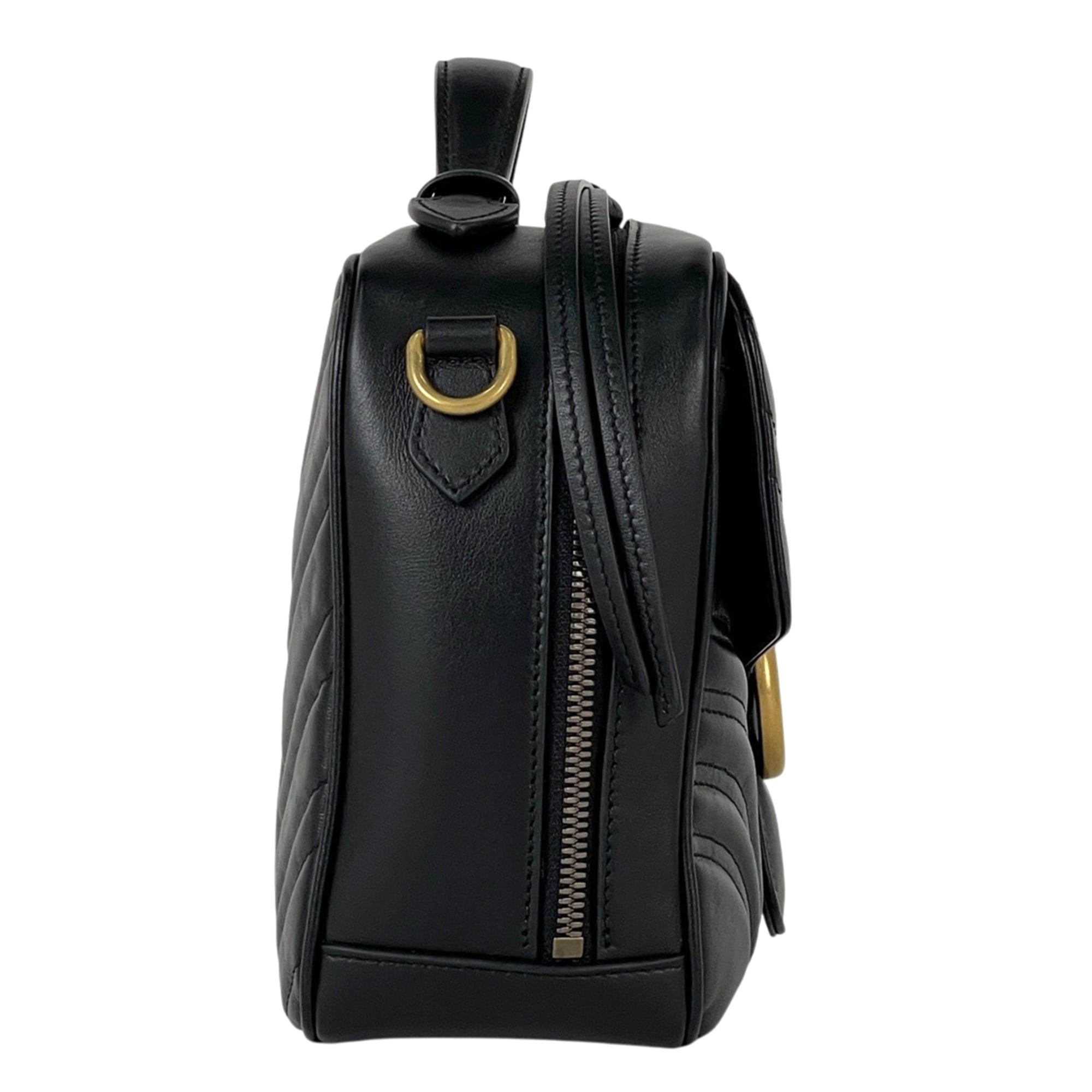 Gucci Gg Marmont Black Leather Handbag Shoulder Bag (Pre-Owned)