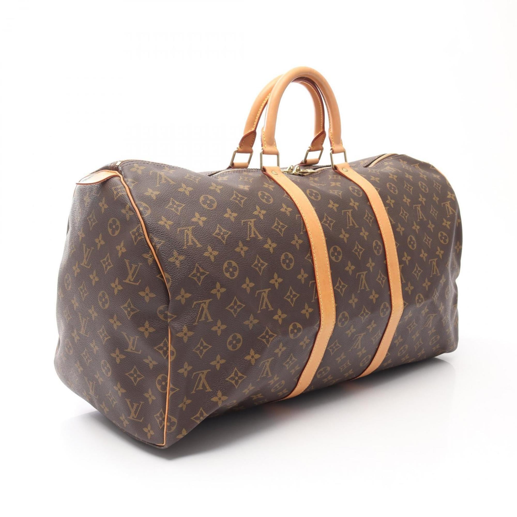 Louis Vuitton Brown Coated Canvas Leather Boston Bag Handbag