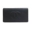 Chanel Black Canvas Leather Long Wallet (Bi-Fold)
