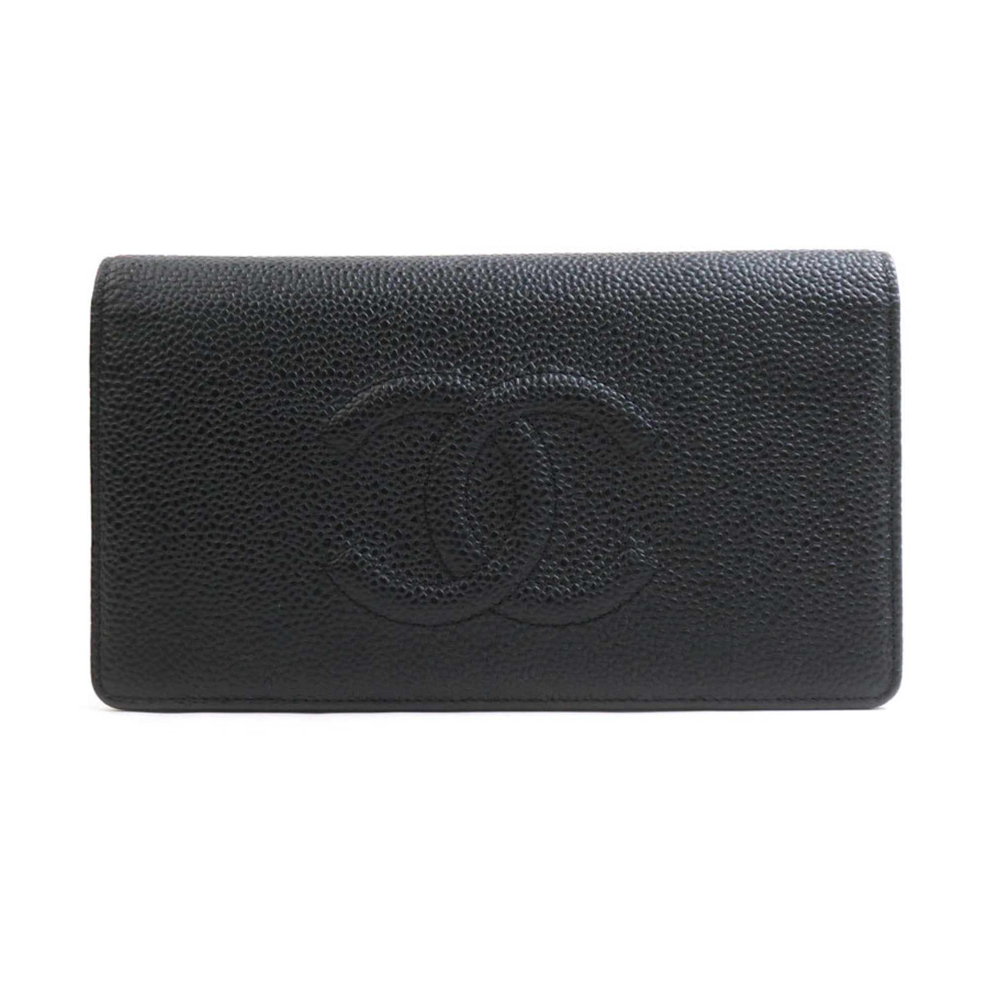 Chanel Black Canvas Leather Long Wallet (Bi-Fold)