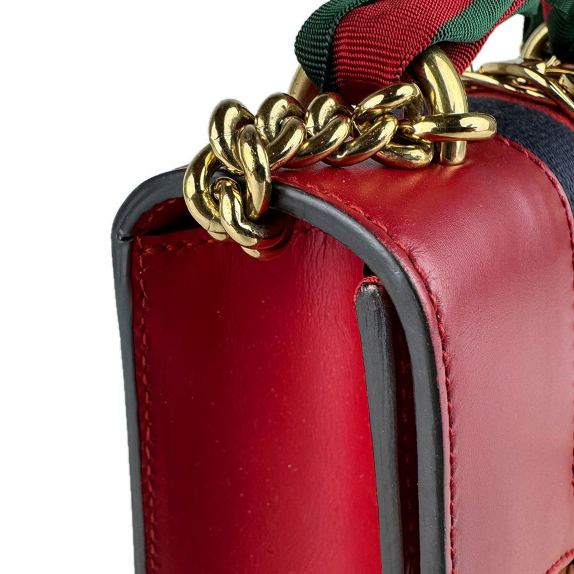 Gucci Navy Red Color Leather Shoulder Bag (Pre-Owned)