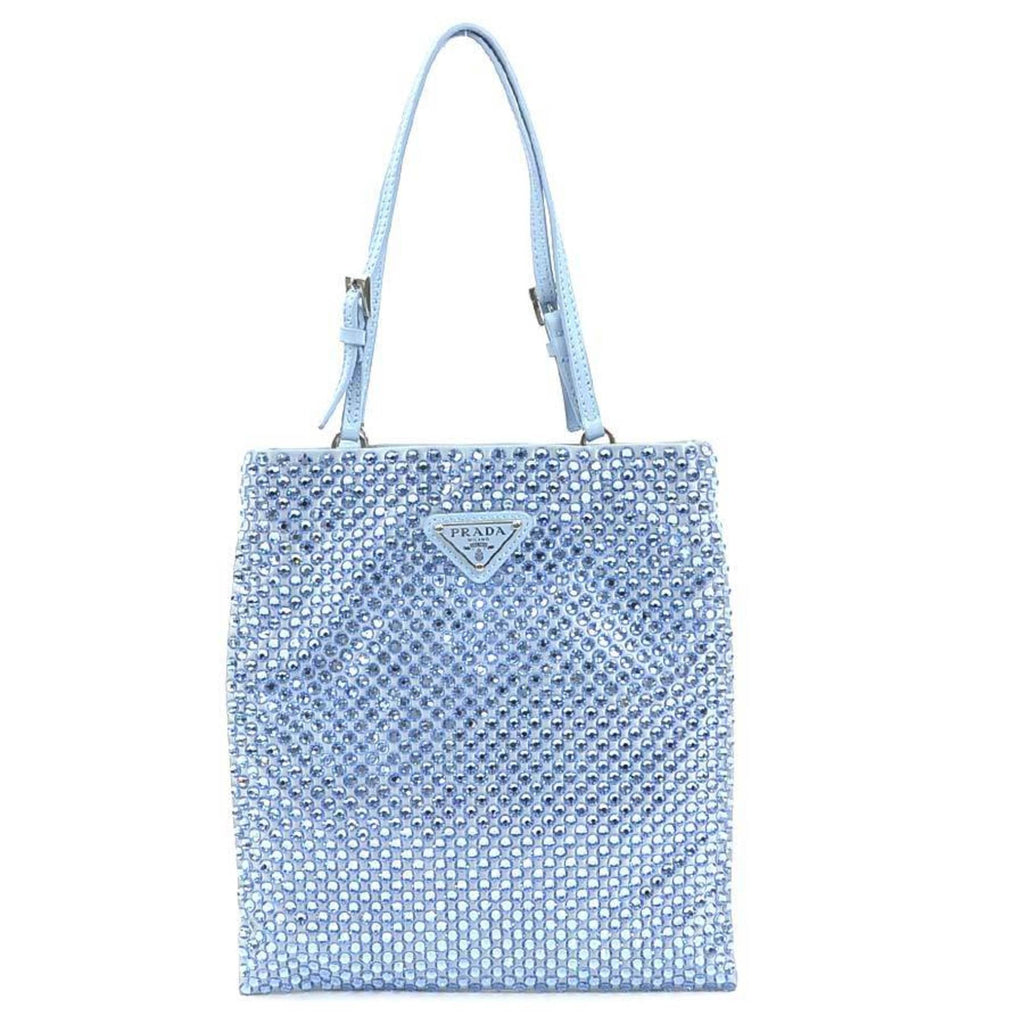 Prada Light Blue Satin Rhinestone Handbag