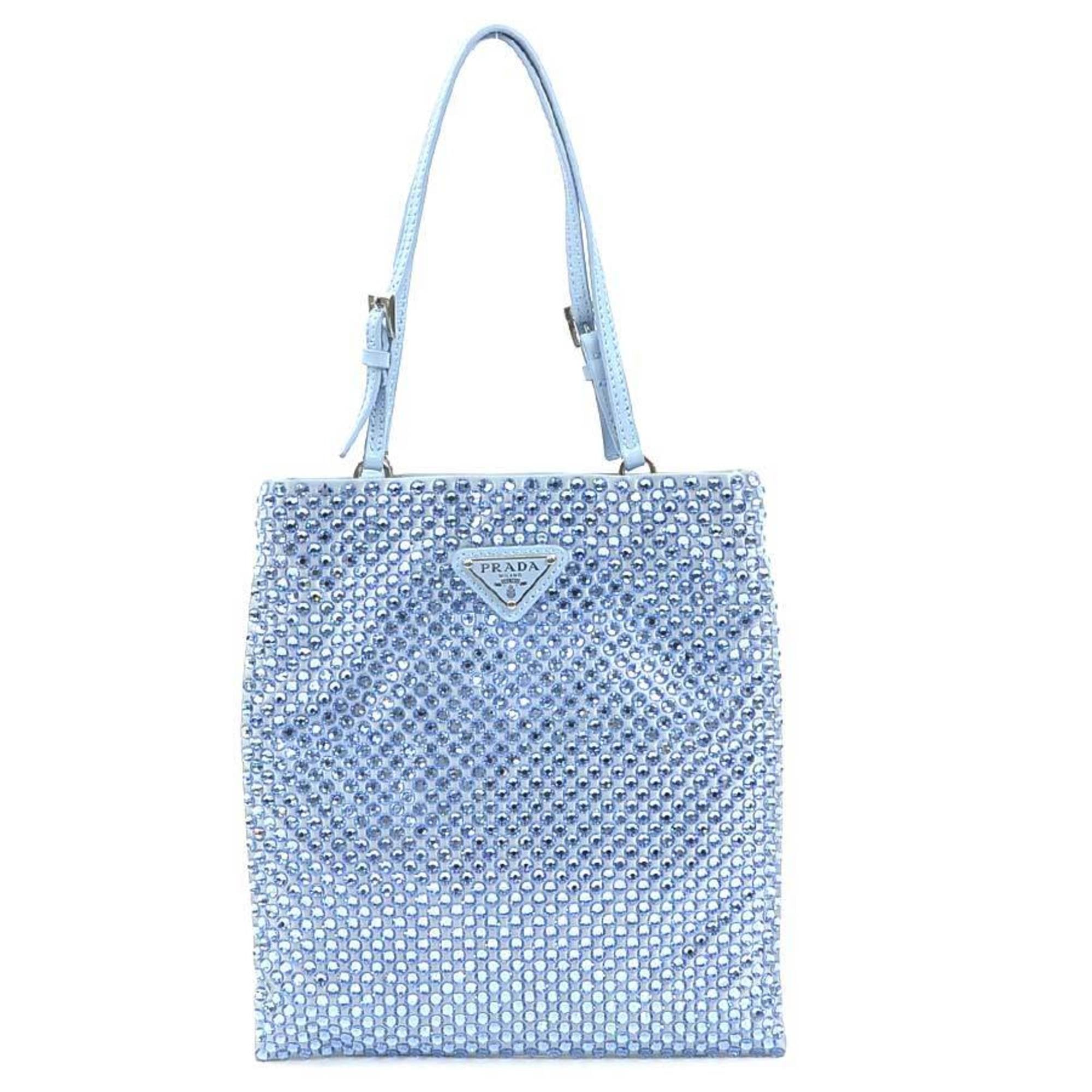 Prada Light Blue Satin Rhinestone Handbag