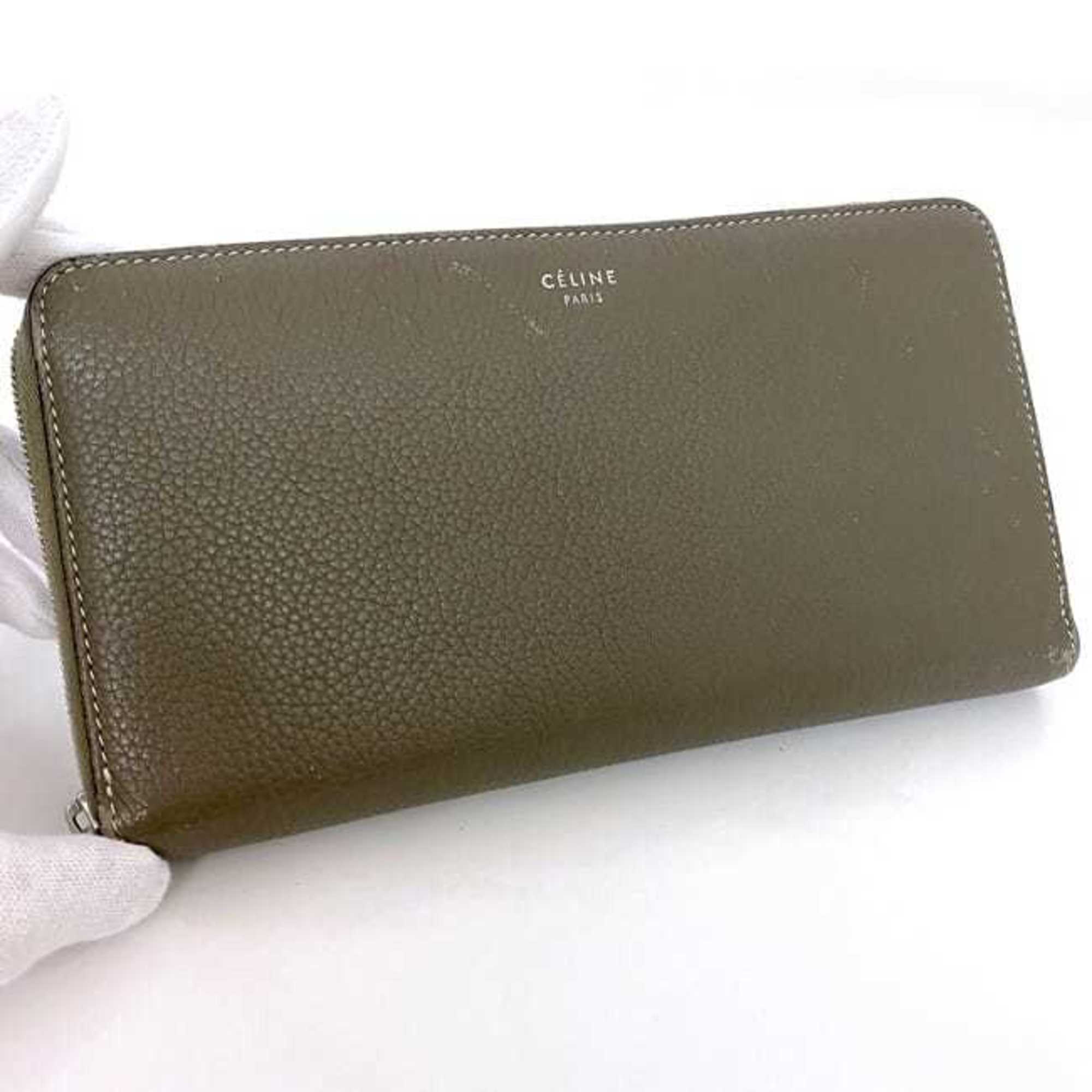 Celine Grayish Leather Long Wallet (Bi-Fold)