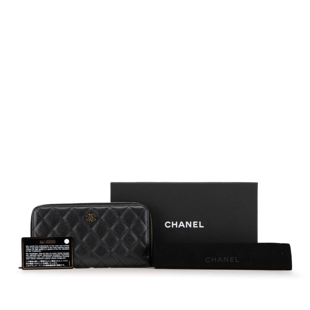 Chanel Black Grained Calfskin Long Wallet (Bi-Fold)
