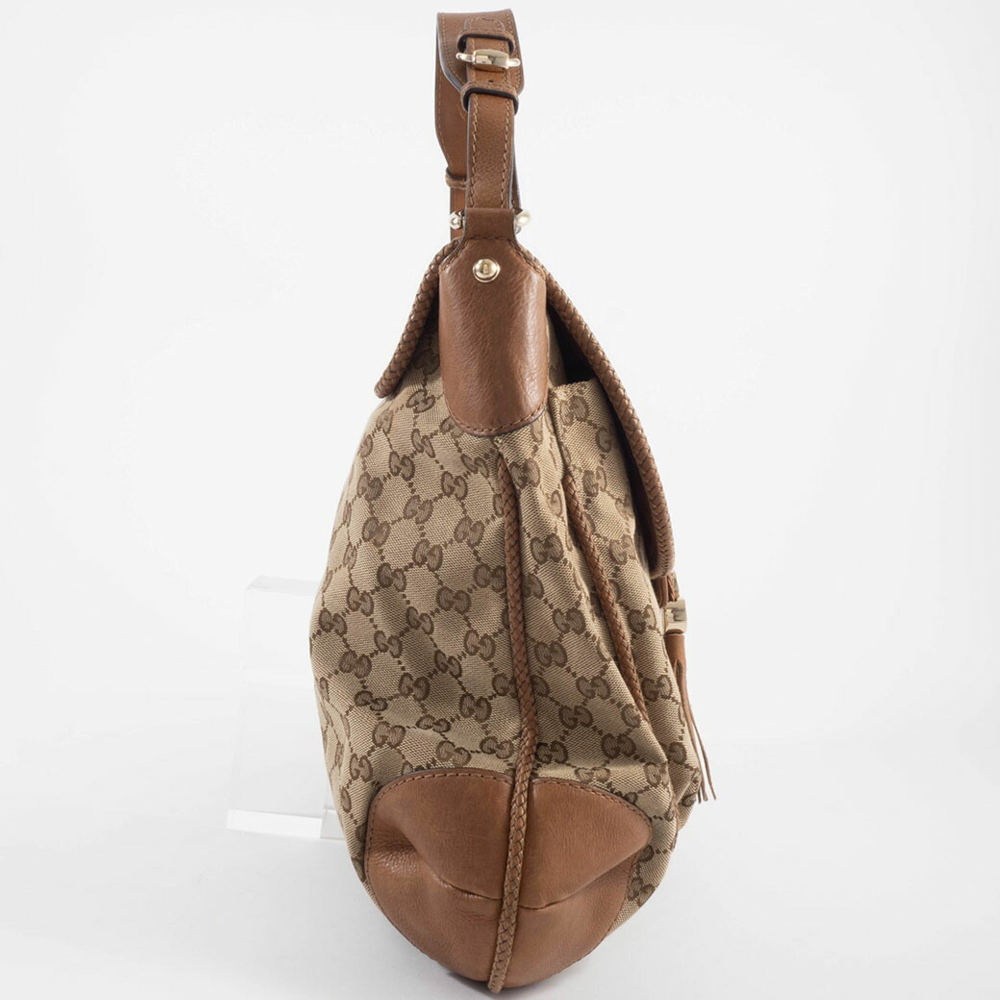 Gucci Gg Canvas Beige Brown Gg Canvas Leather Shoulder Bag (Pre-Owned)