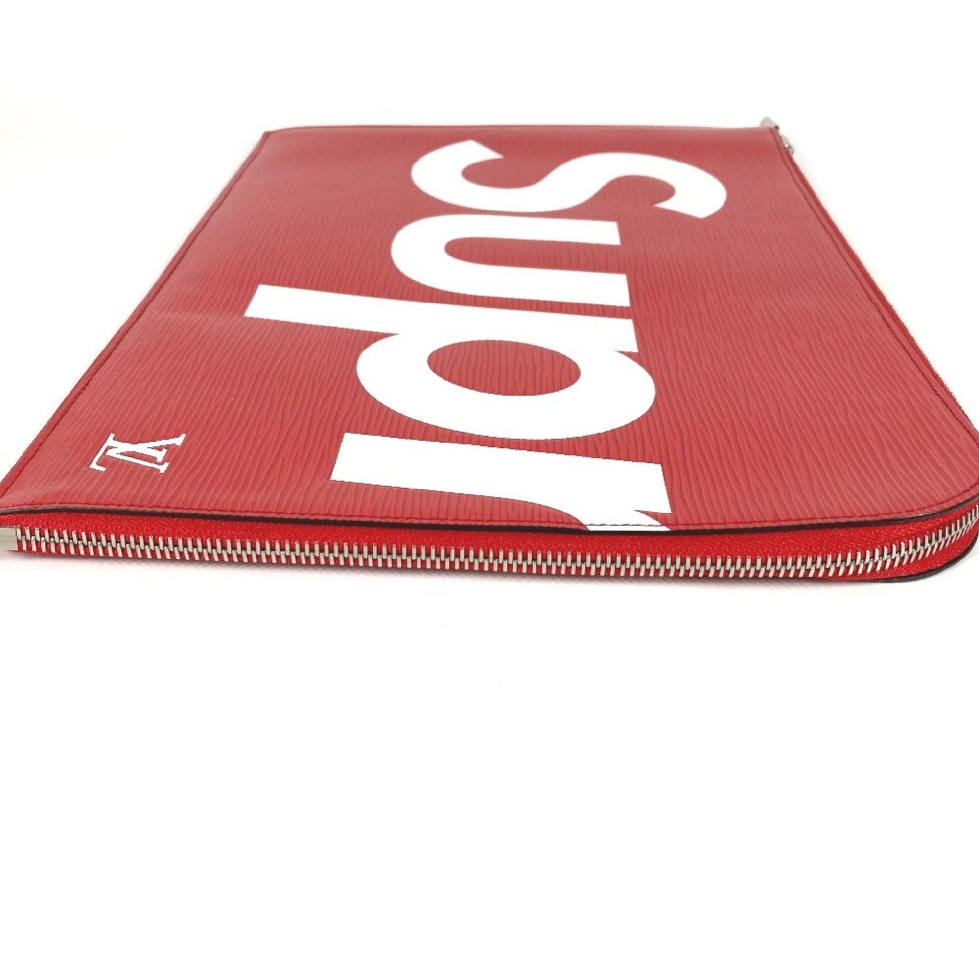 Louis Vuitton Red Color White Epi Leather Clutch Bag Pochette