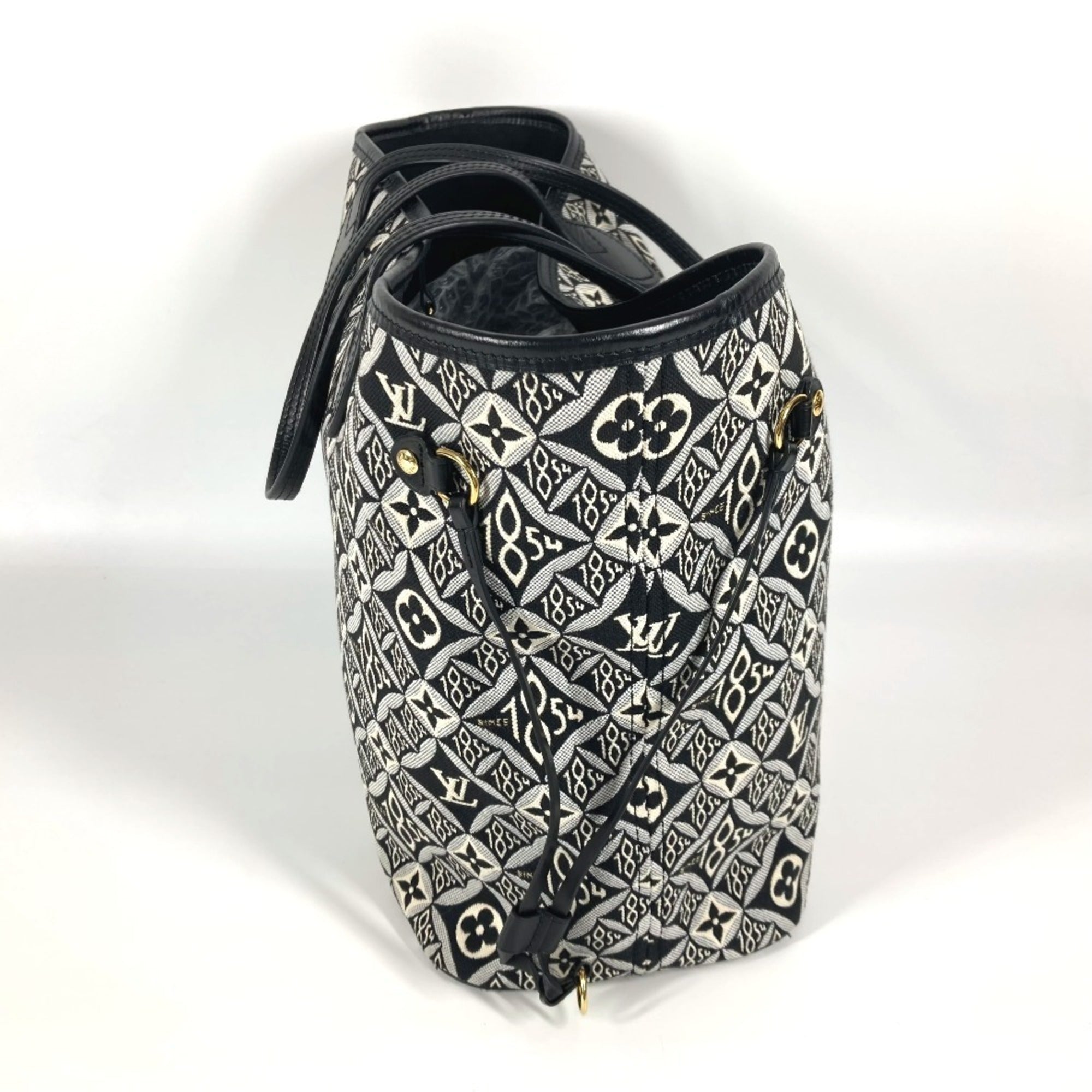 Louis Vuitton Black White Jacquard Leather Shoulder Bag Tote Bag