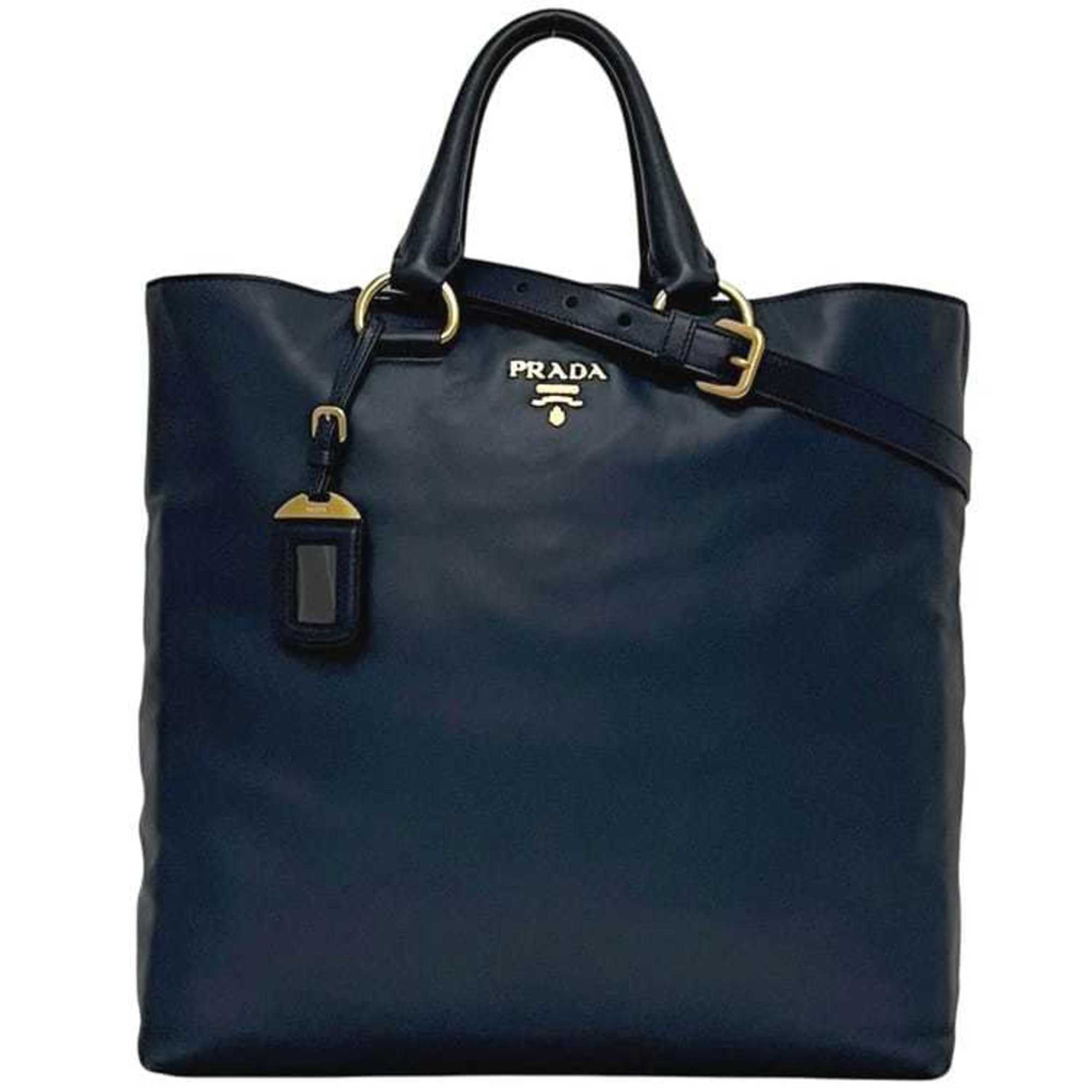 Prada Navy Leather Shoulder Bag Tote Bag