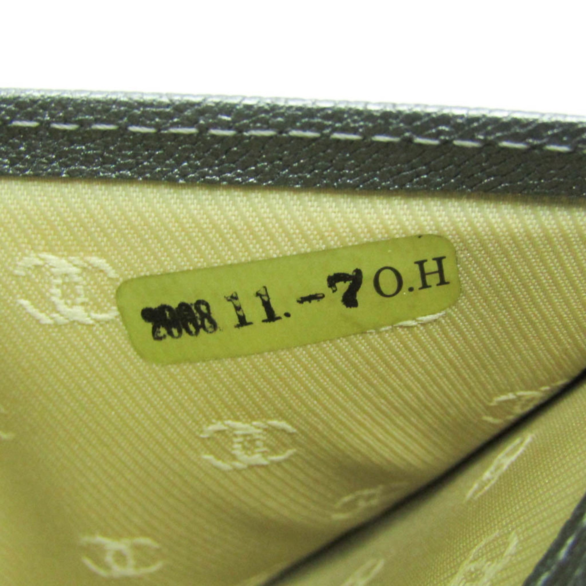 Chanel Coco Button Silver Leather Long Wallet (Bi-Fold)